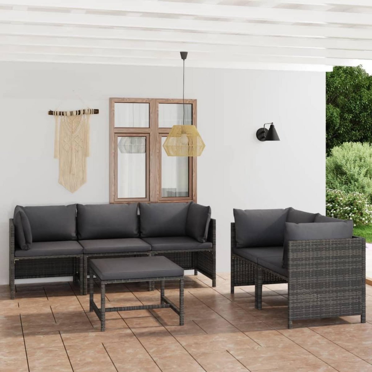VIDAXL Salon de jardin 6 pcs avec coussins Resine tressee Gris