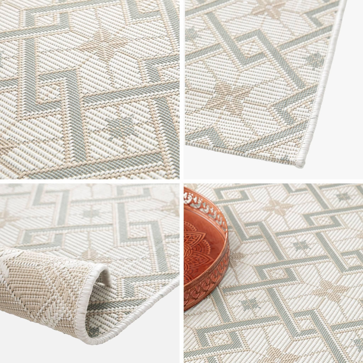 SWEEEK Tapis intérieur/extérieur vintage crème beige vert Angie