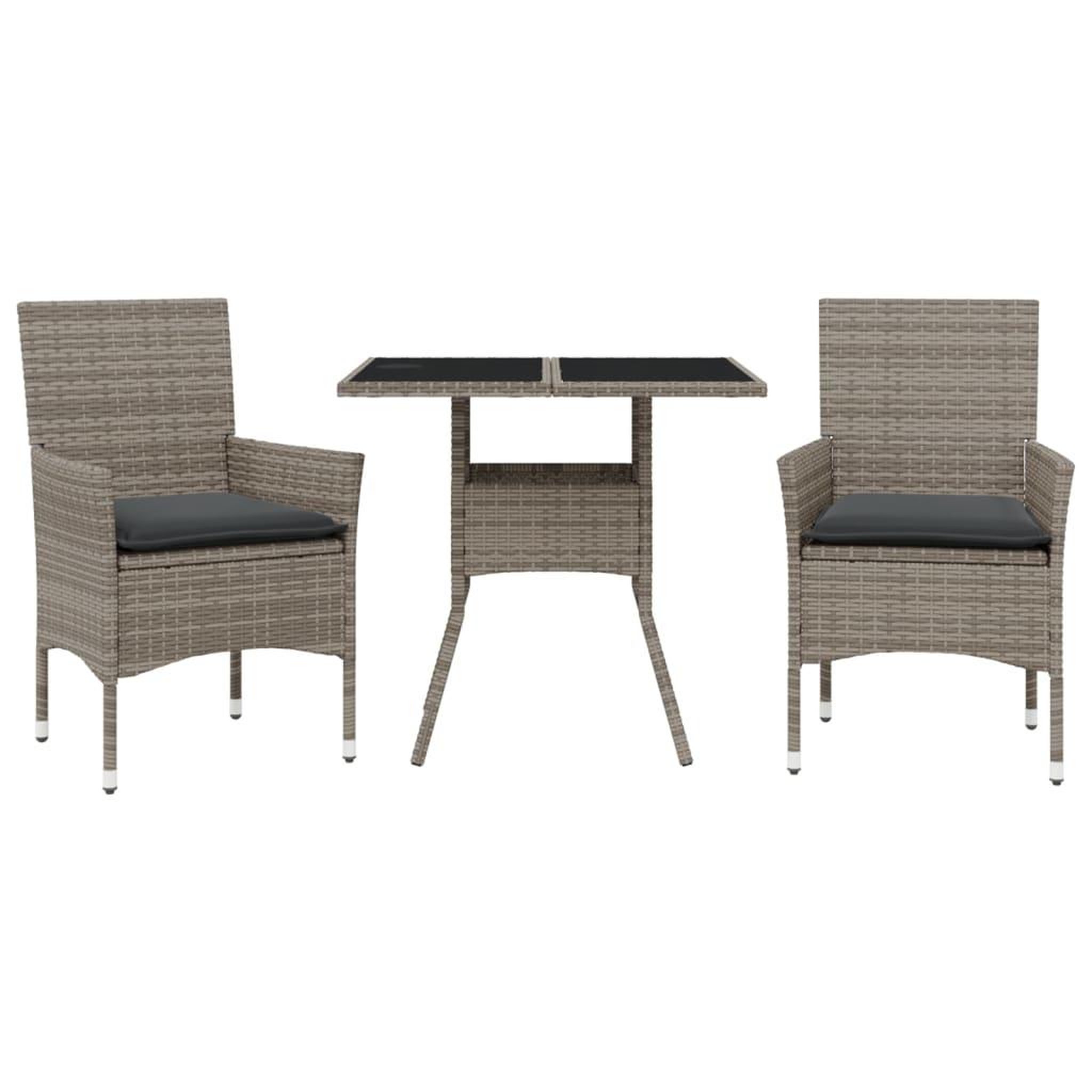 Voir la diapositive 2 : VIDAXL Ensemble a manger de jardin et coussins 3 pcs gris rotin verre