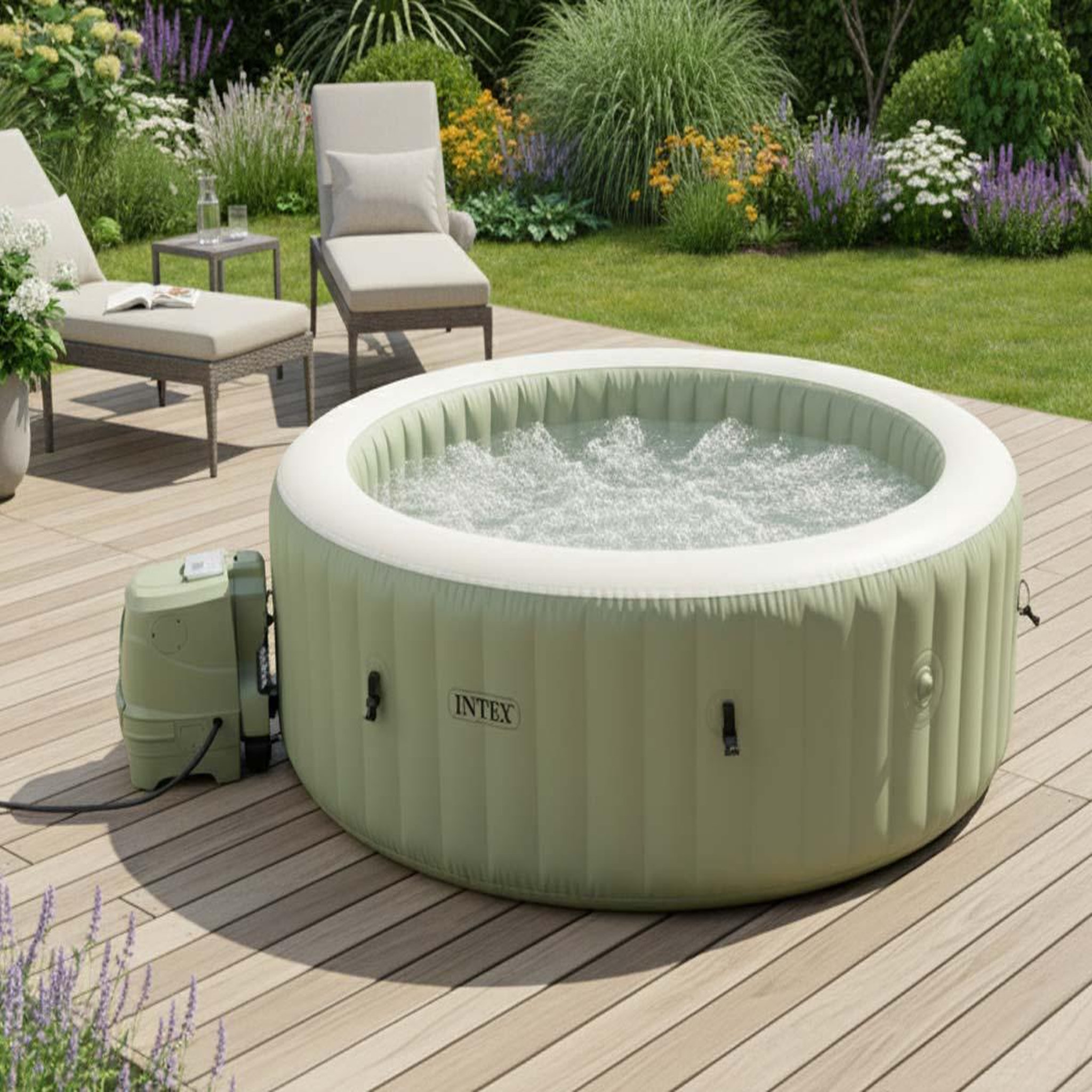Voir la diapositive 3 : INTEX Spa gonflable purespa olive rond bulles 8 places - intex