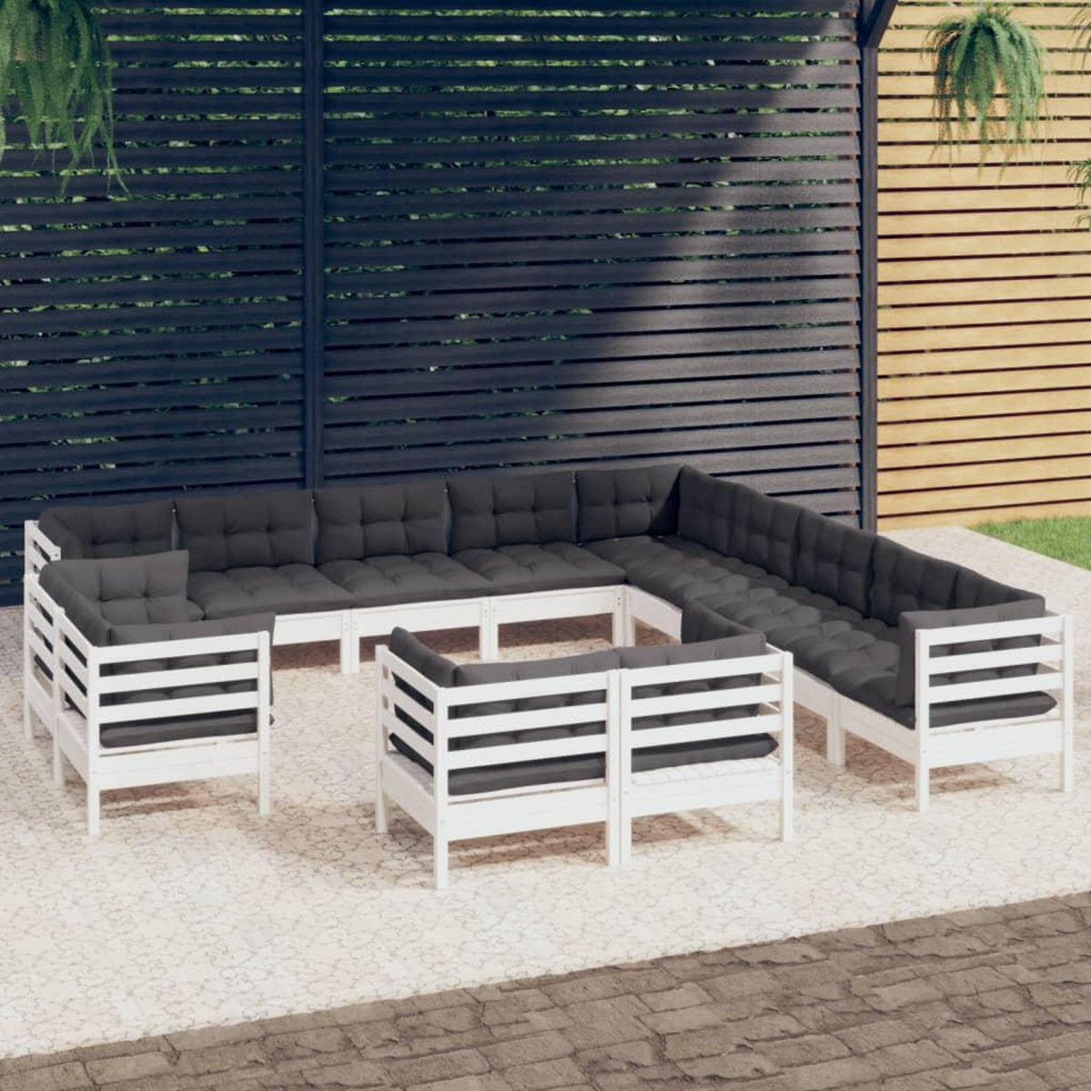 VIDAXL Salon de jardin 13 pcs avec coussins blanc bois de pin solide