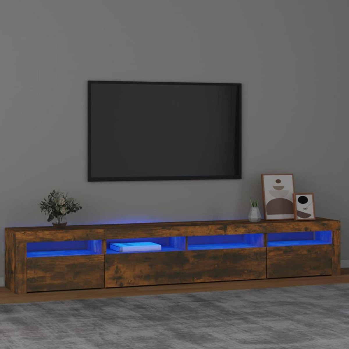 VIDAXL Meuble TV avec lumieres LED Chene fume 240x35x40 cm