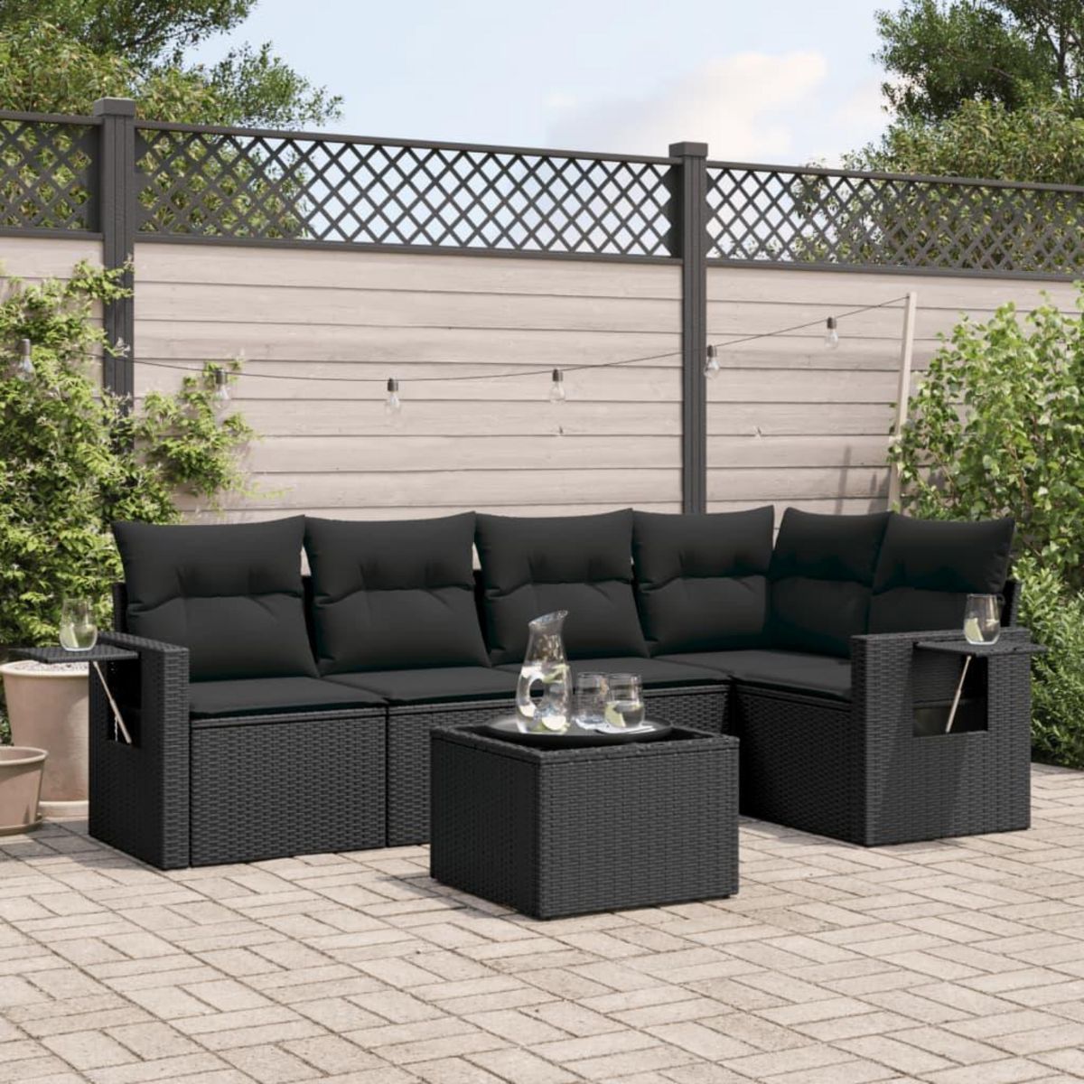 VIDAXL Salon de jardin 6 pcs avec coussins noir resine tressee