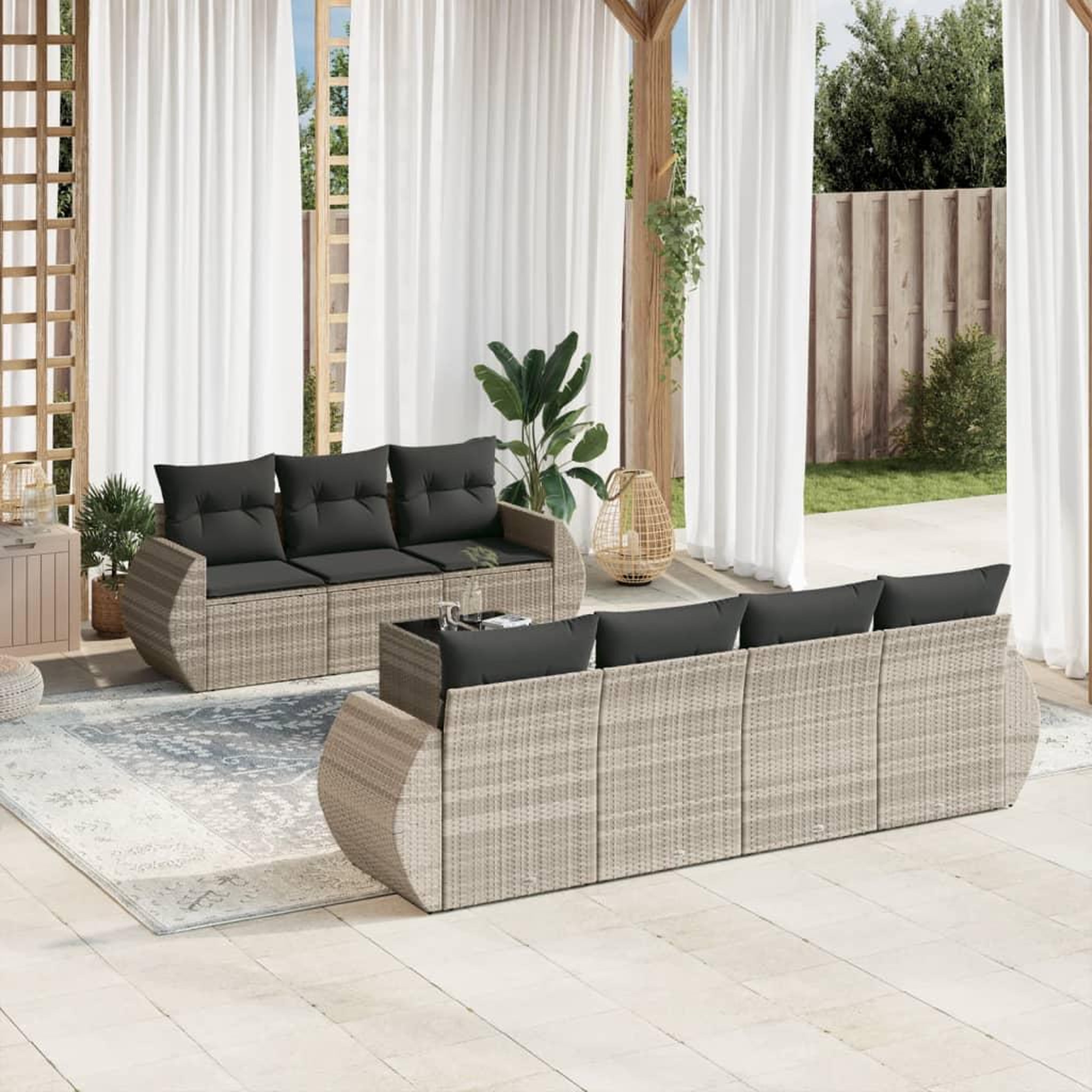 VIDAXL Salon de jardin 8 pcs avec coussins gris clair resine tressee