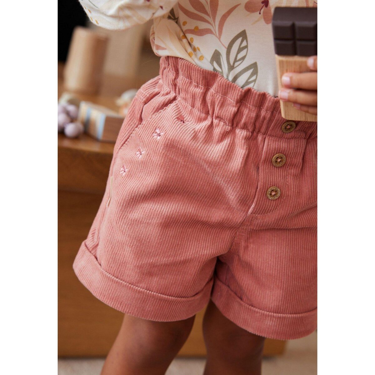 Petit B guin Short en velours c tel b b fille Rosa pas cher