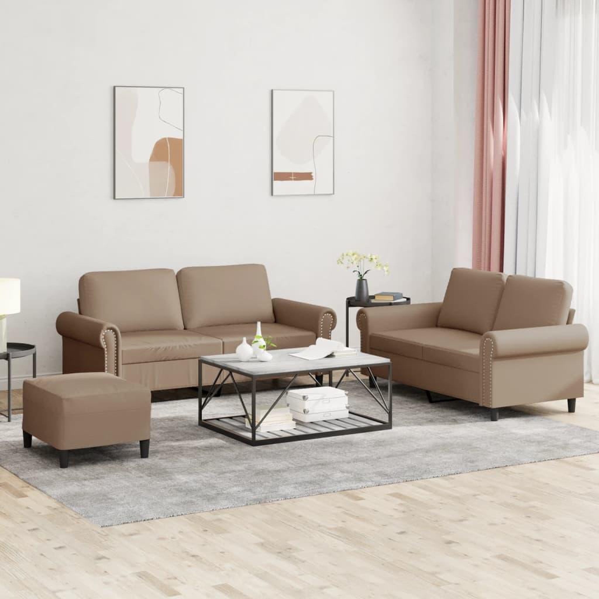 VIDAXL Ensemble de canapes 3 pcs avec coussins Cappuccino Similicuir