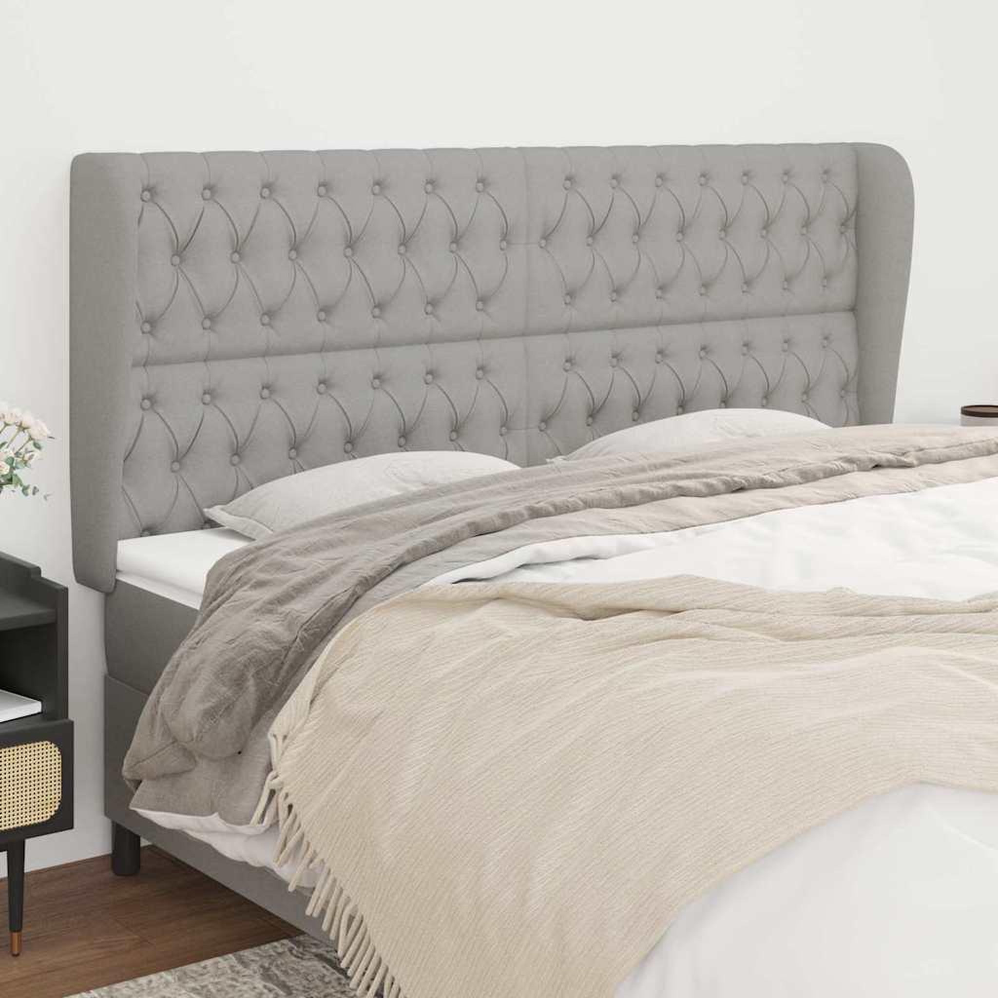Voir la diapositive 2 : VIDAXL Tete de lit avec oreilles Gris clair 183x23x118/128 cm Tissu