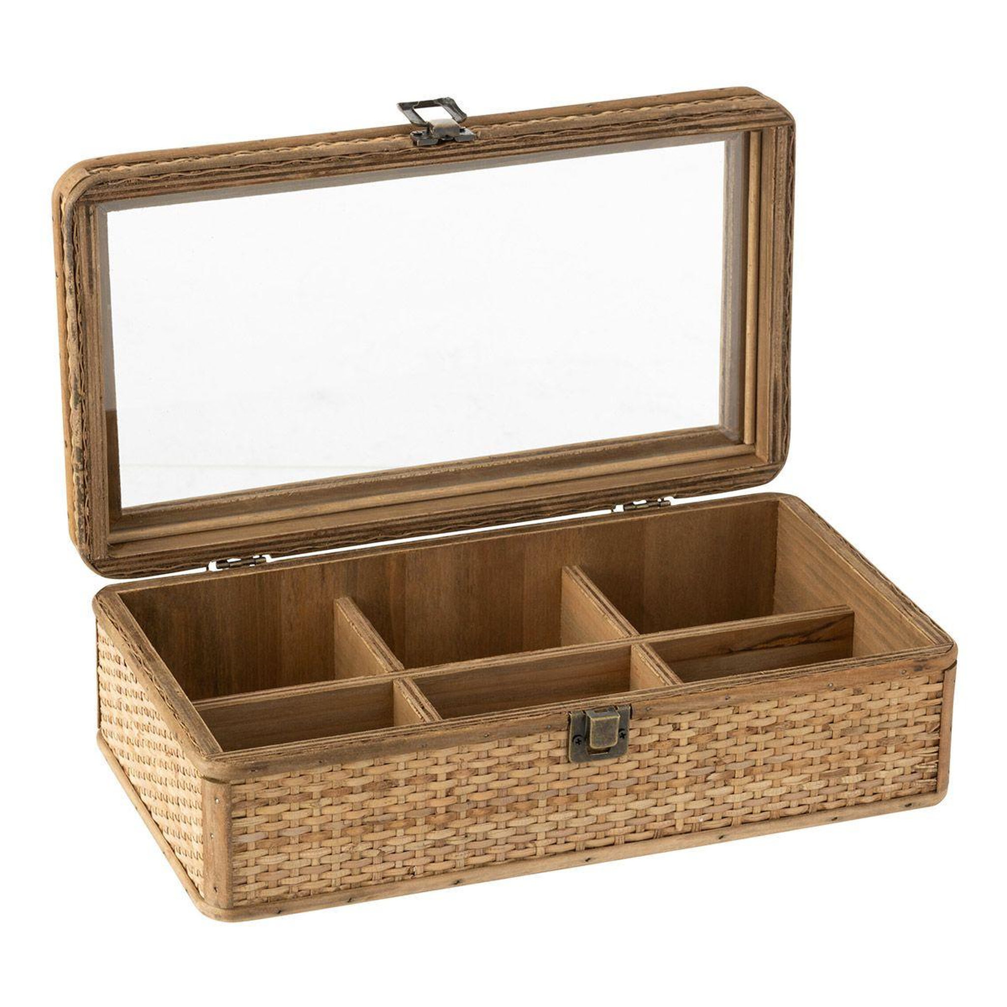 Voir la diapositive 2 : J-LINE Boîte à thé 6 compartiments  rotin  34cm naturel