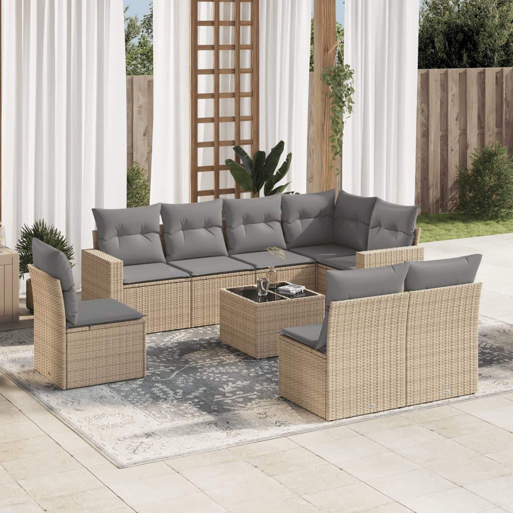 VIDAXL Salon de jardin avec coussins 9 pcs beige resine tressee