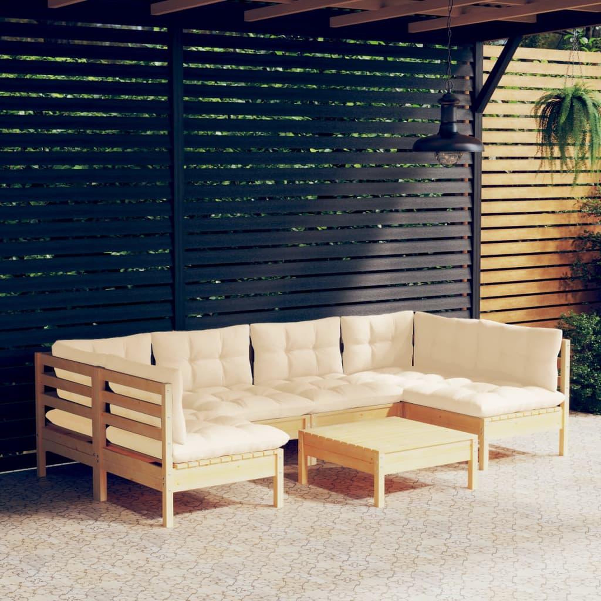 Voir la diapositive 1 : VIDAXL Salon de jardin 7 pcs avec coussins creme bois de pin massif