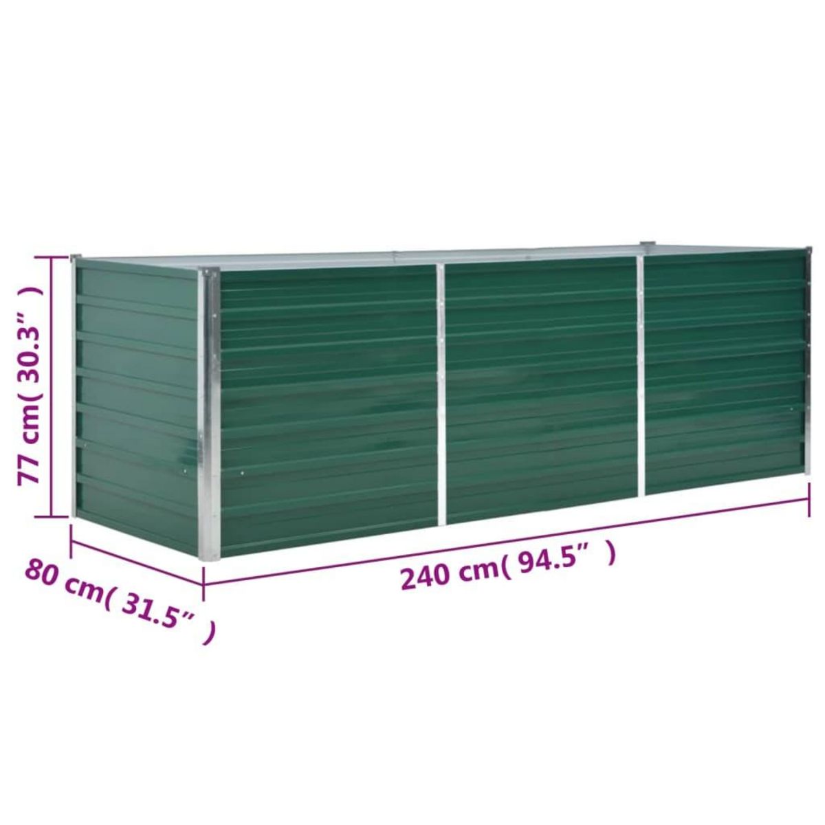 VIDAXL Lit sureleve de jardin Acier galvanise 240x80x77 cm Vert