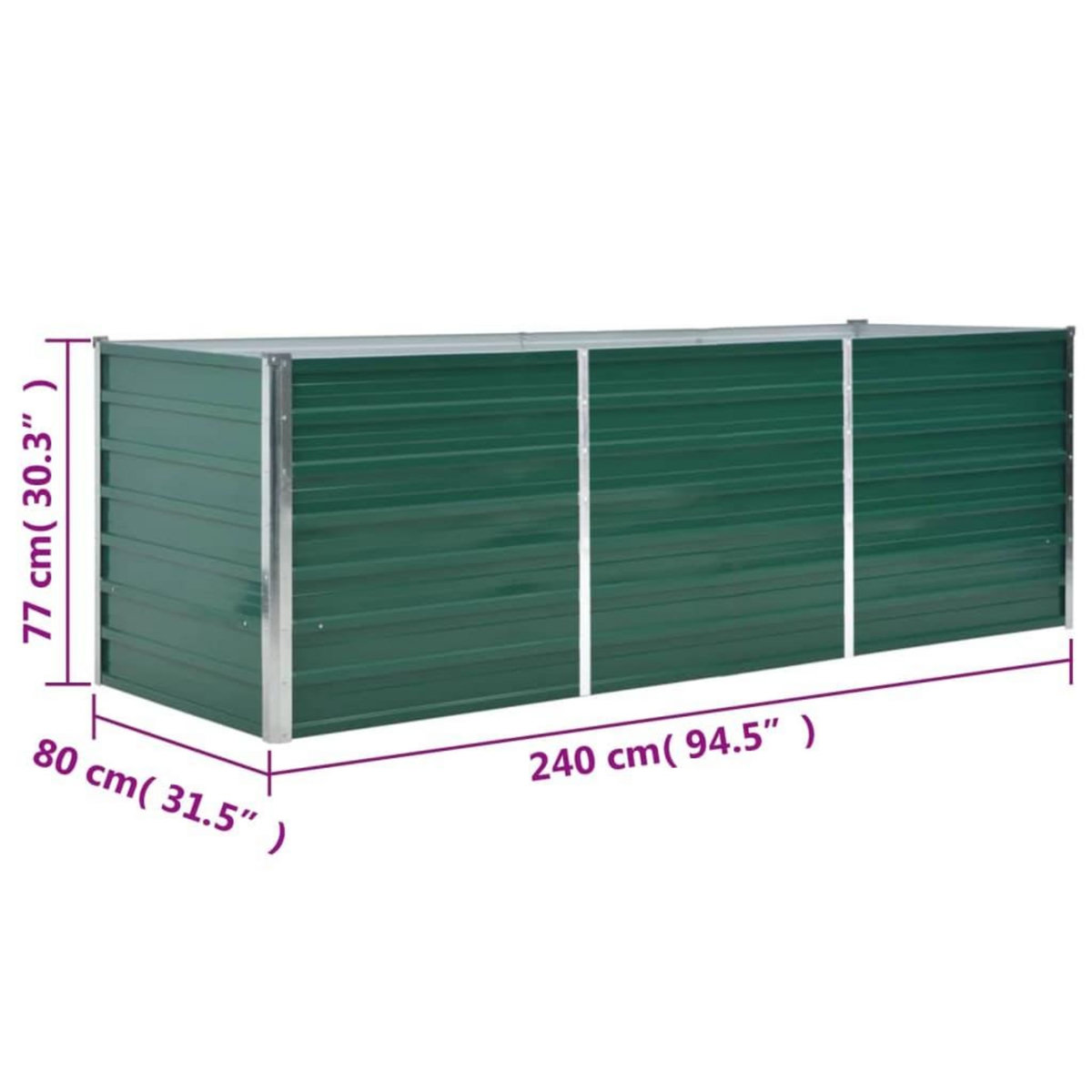 VIDAXL Lit sureleve de jardin Acier galvanise 240x80x77 cm Vert