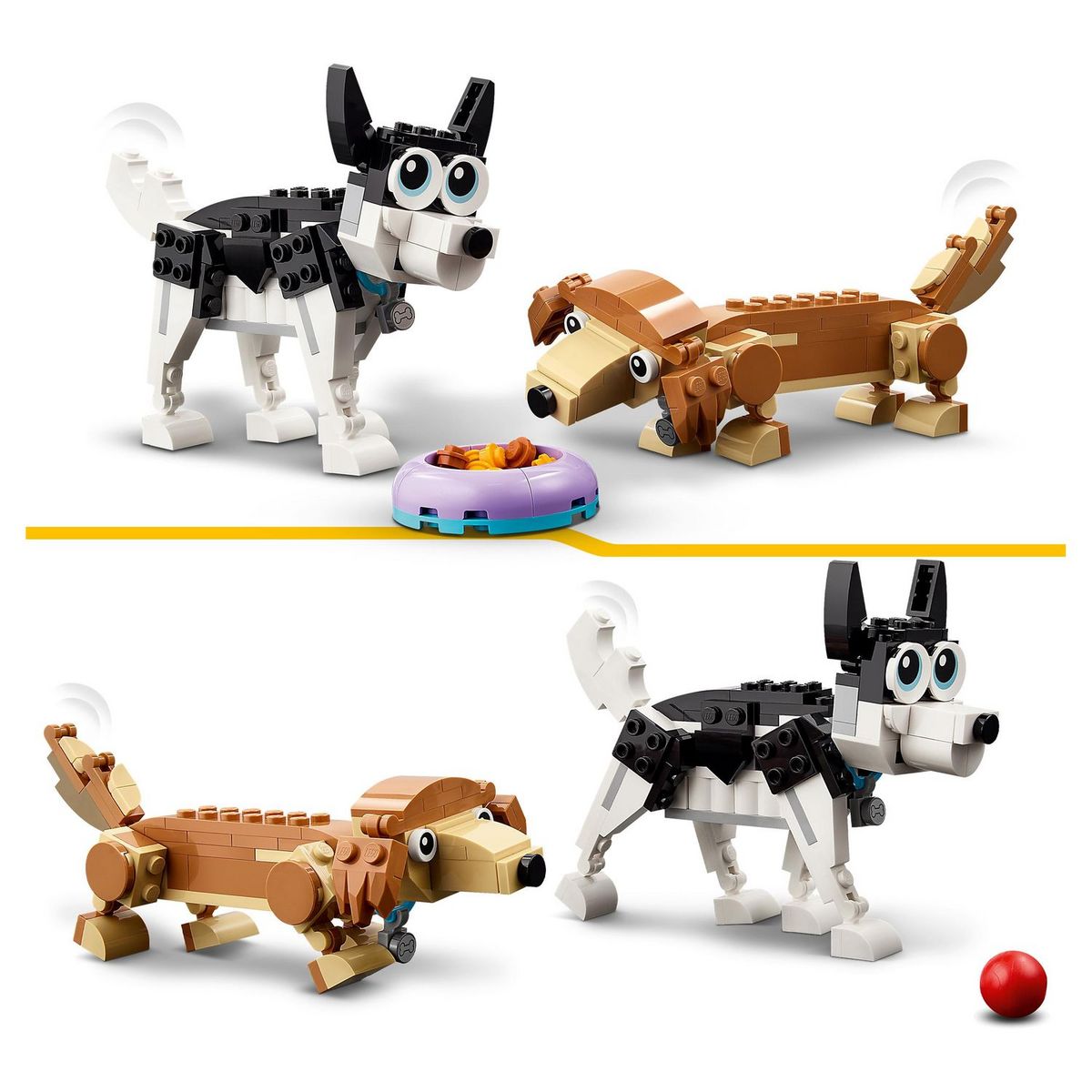 LEGO Creator 31137 - Adorables chiens,  Figurines de Teckel, Carlin, Caniche, Jouet de Construction