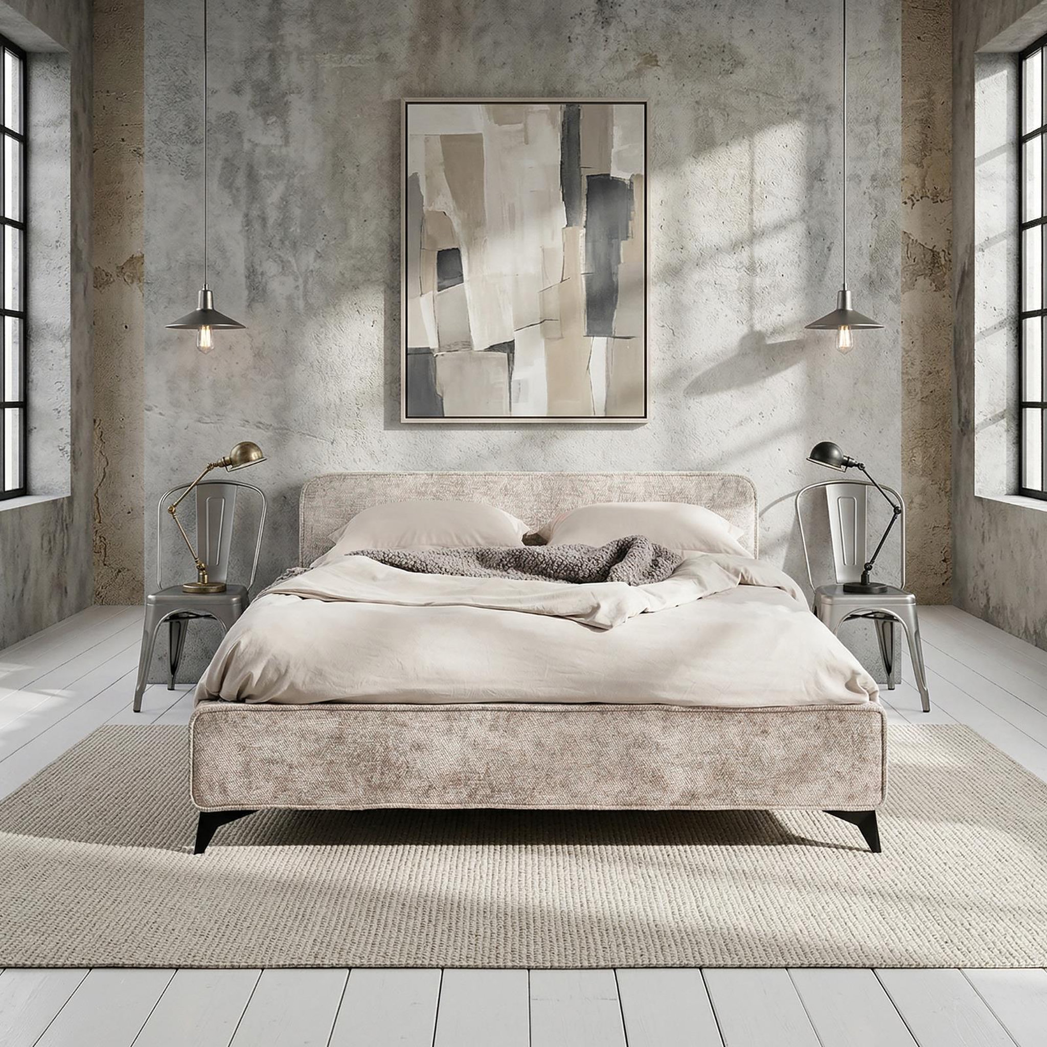 Voir la diapositive 2 : IDIMEX Lit double LEVERDA 140 x 190 cm, revêtement en tissu