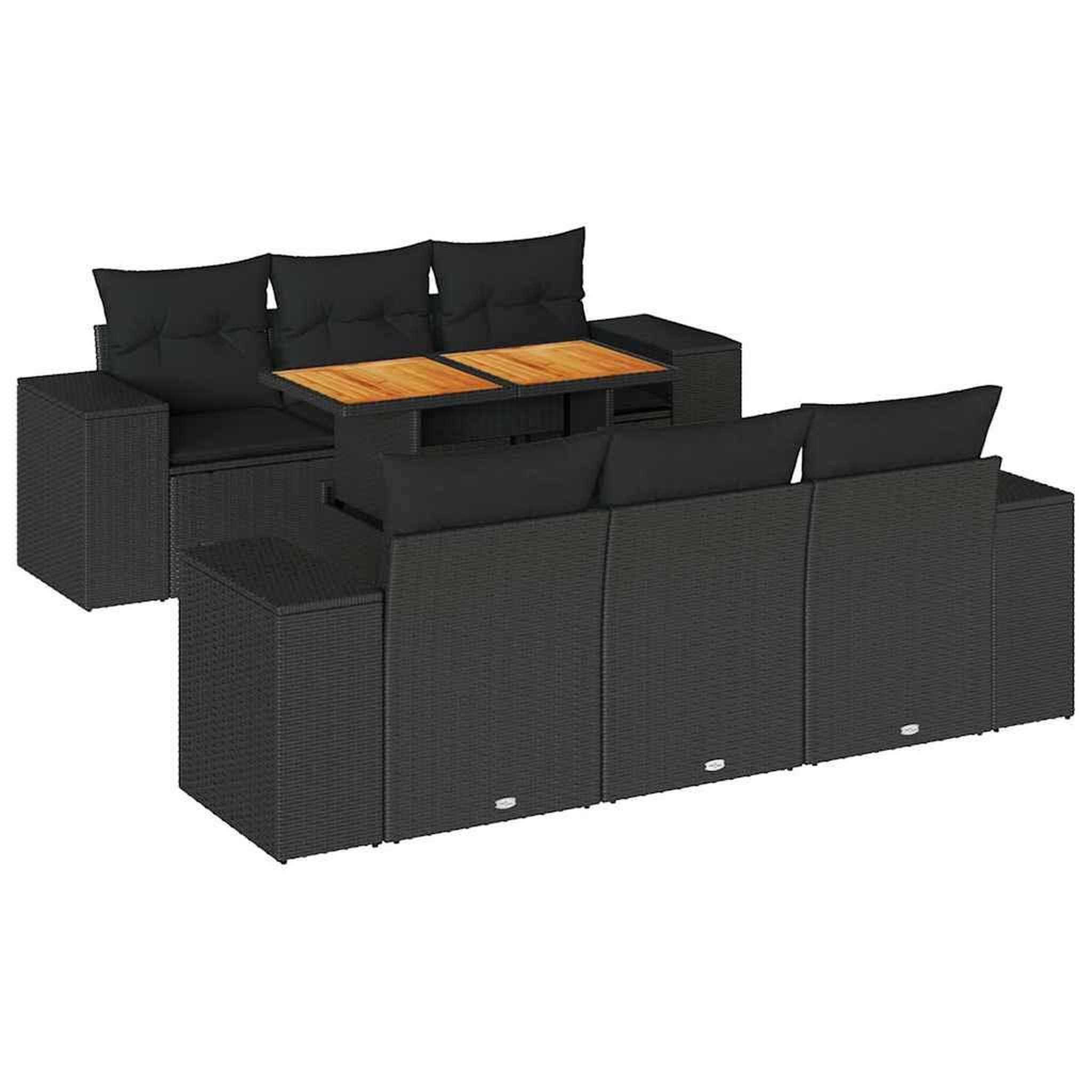 Voir la diapositive 2 : VIDAXL Salon de jardin 7 pcs avec coussins noir resine tressee