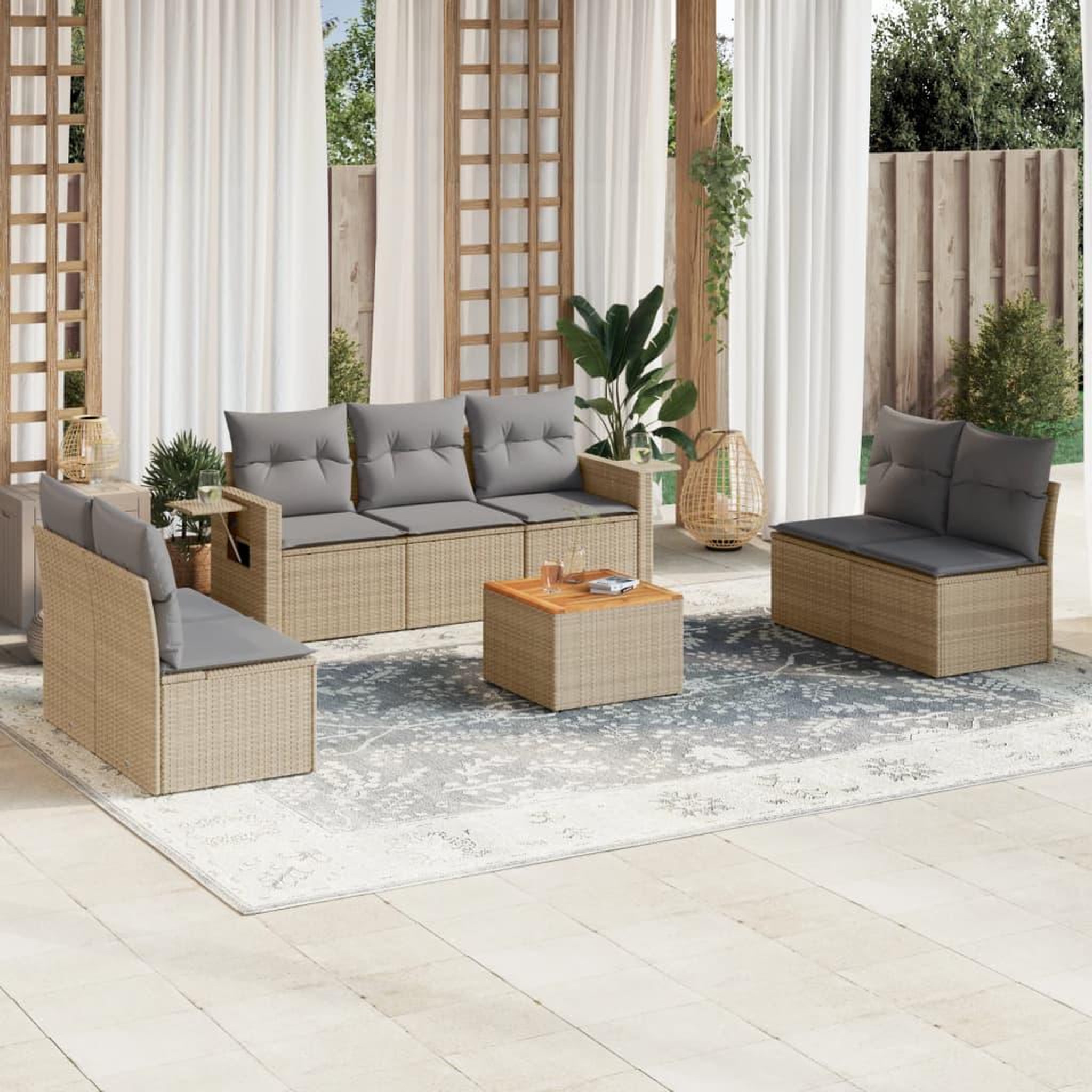 VIDAXL Salon de jardin avec coussins 8 pcs beige resine tressee
