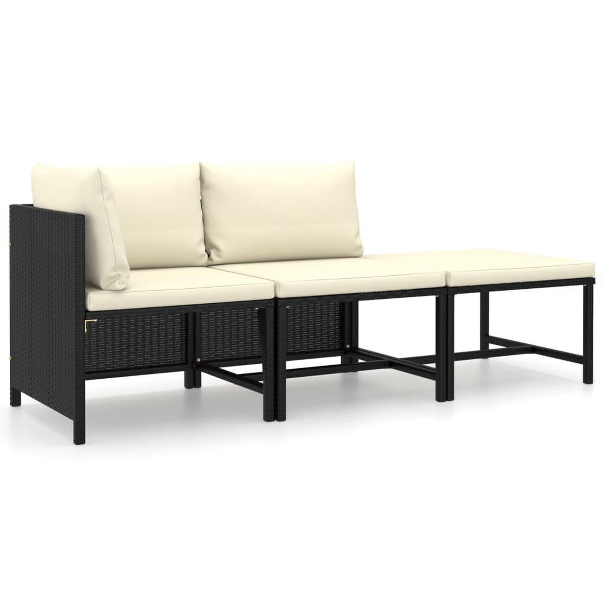 Voir la diapositive 2 : VIDAXL Salon de jardin 3 pcs avec coussins Resine tressee Noir