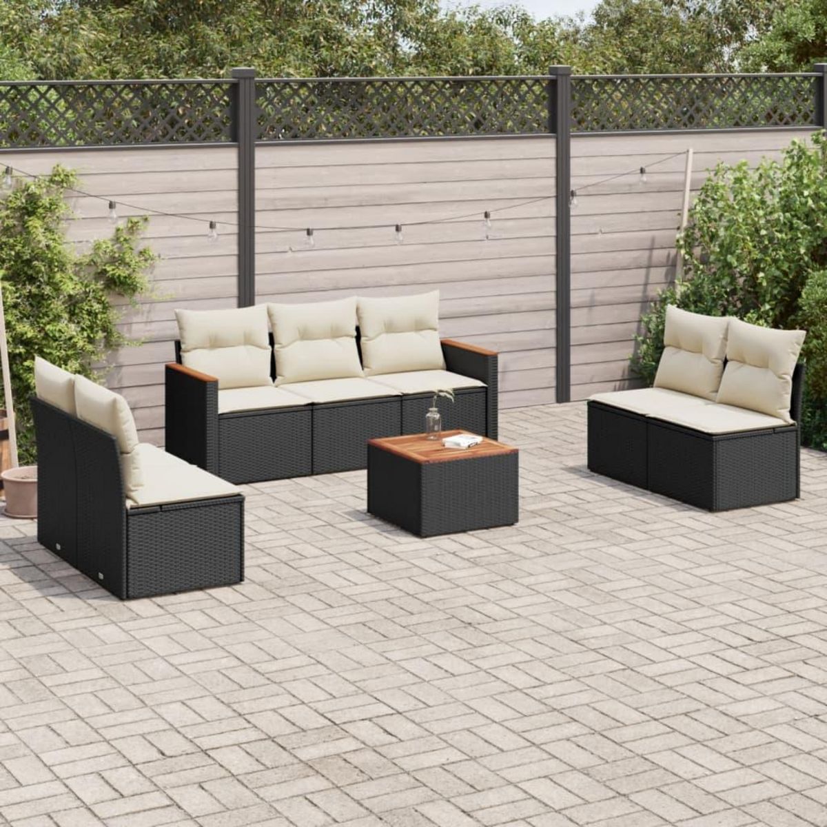 VIDAXL Salon de jardin 8 pcs avec coussins noir resine tressee
