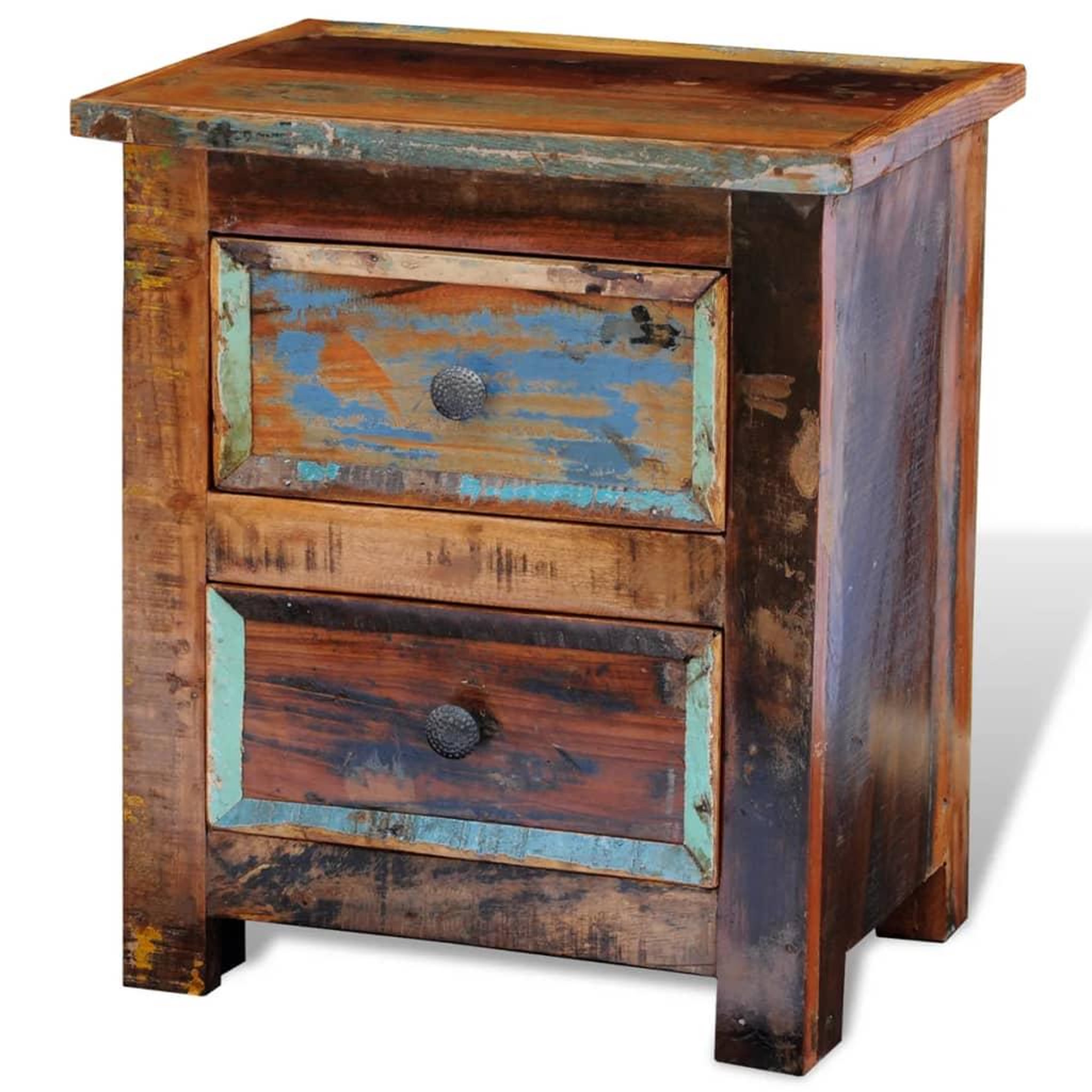 Voir la diapositive 4 : VIDAXL Table de chevet avec 2 tiroirs Bois massif recycle