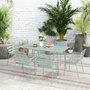Voir la diapositive 5 : OUTSUNNY Salon de jardin 6 places 7 pièces - table à manger 6 chaises empilables - acier thermolaqué verre d'eau
