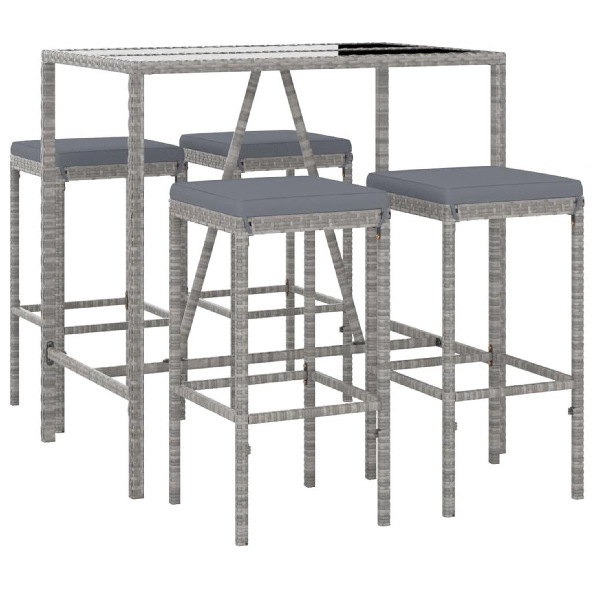 Voir la diapositive 3 : VIDAXL Ensemble de bar de jardin 5 pcs avec coussins gris poly rotin