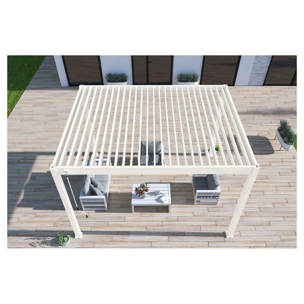 OMBREA Pergola bioclimatique - Autoportante - Blanche - 3x4m - OMBREA