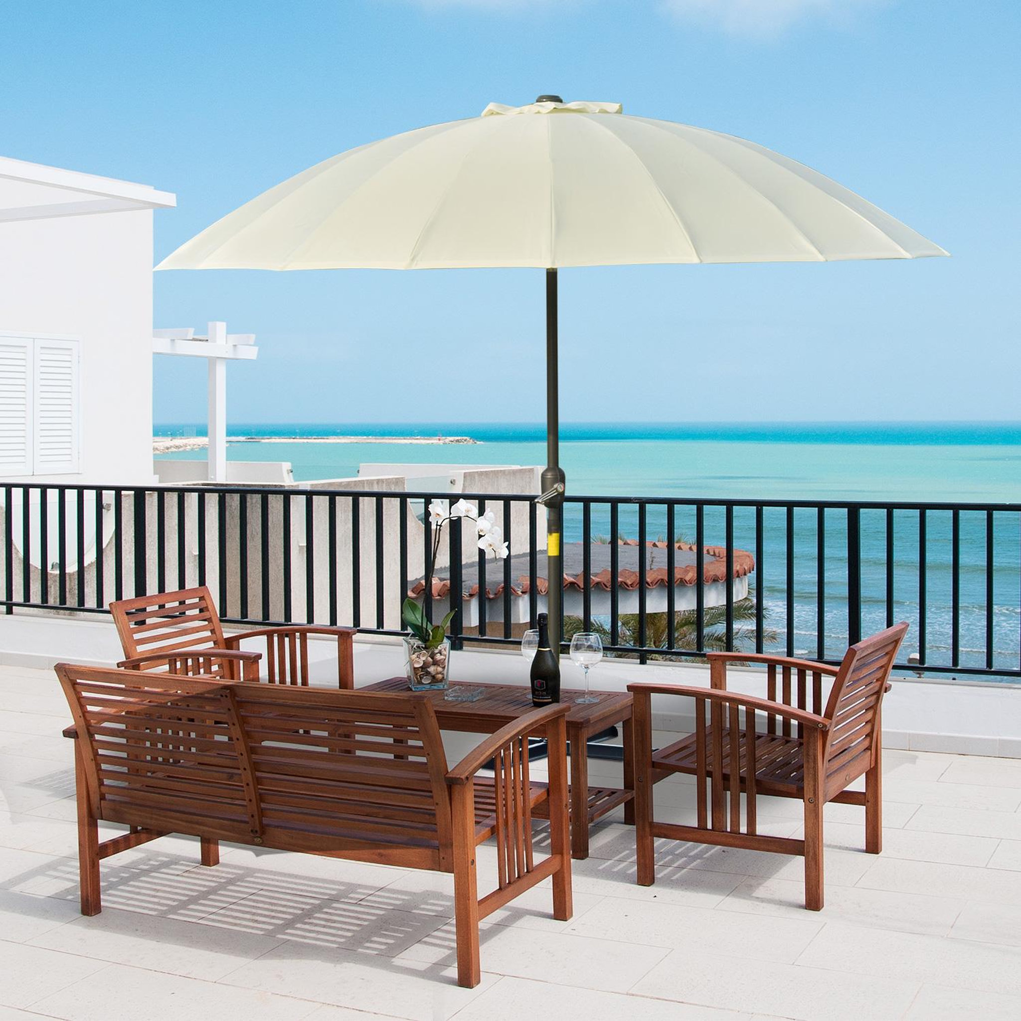 Voir la diapositive 2 : OUTSUNNY Parasol inclinable rond avec manivelle métal fibre de verre Ø 2,55 m polyester haute densité beige