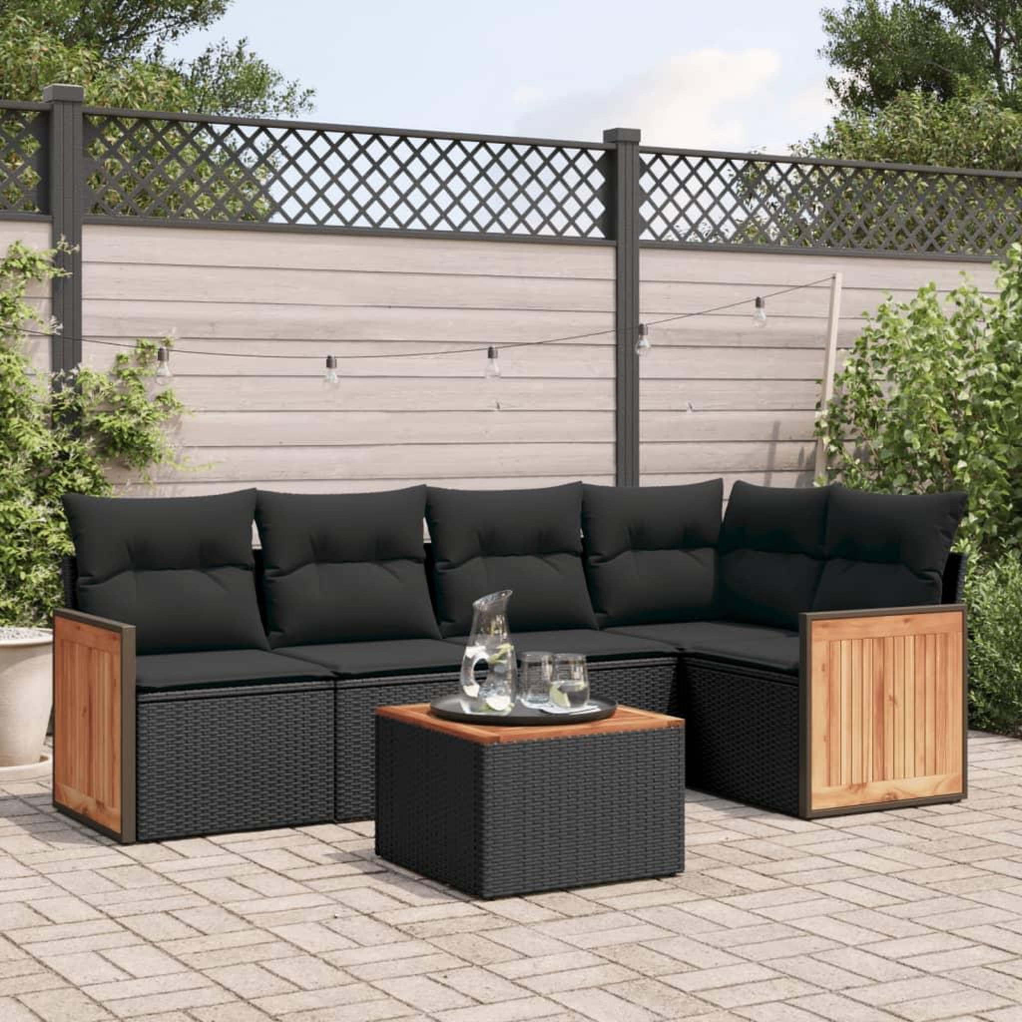 VIDAXL Salon de jardin 6 pcs avec coussins noir resine tressee