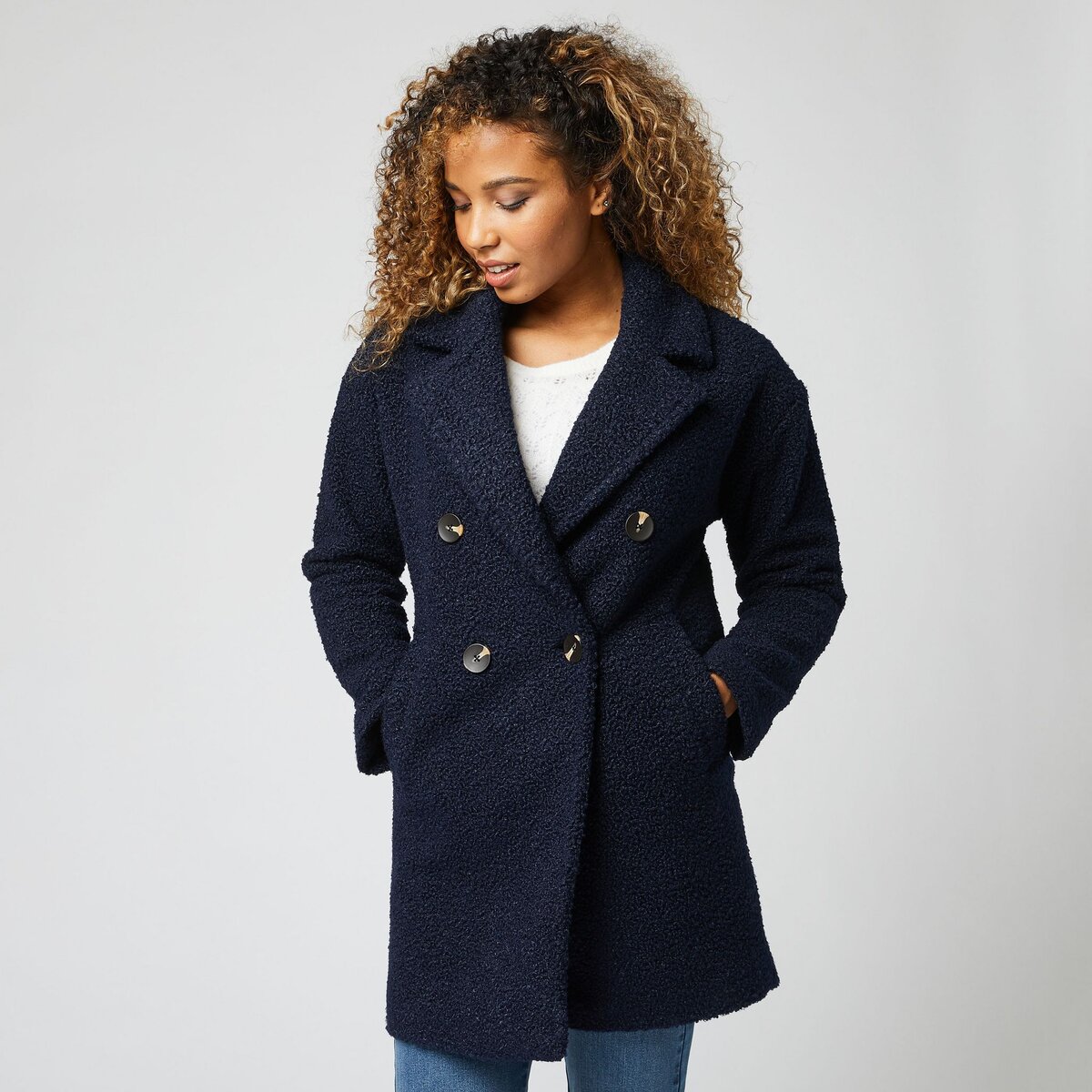 Manteau long bleu clearance femme