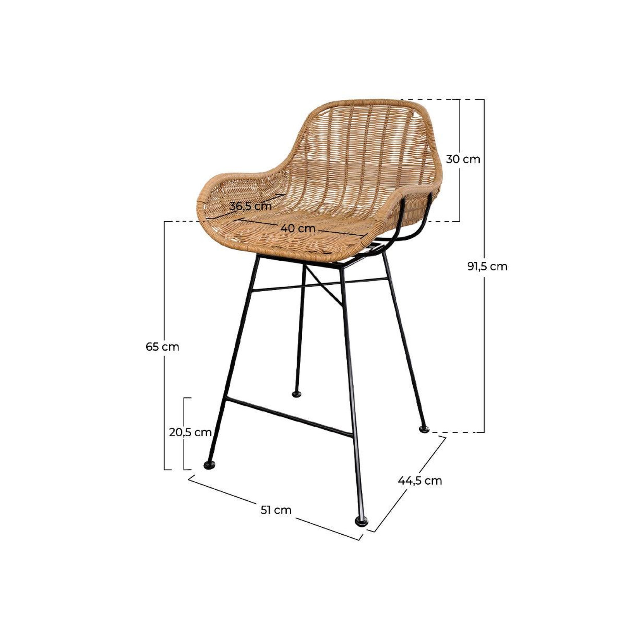 Voir la diapositive 4 : MAISON PAVANE Lot de 2 chaises pour îlot central 65 cm en résine tressée naturelle-carmela