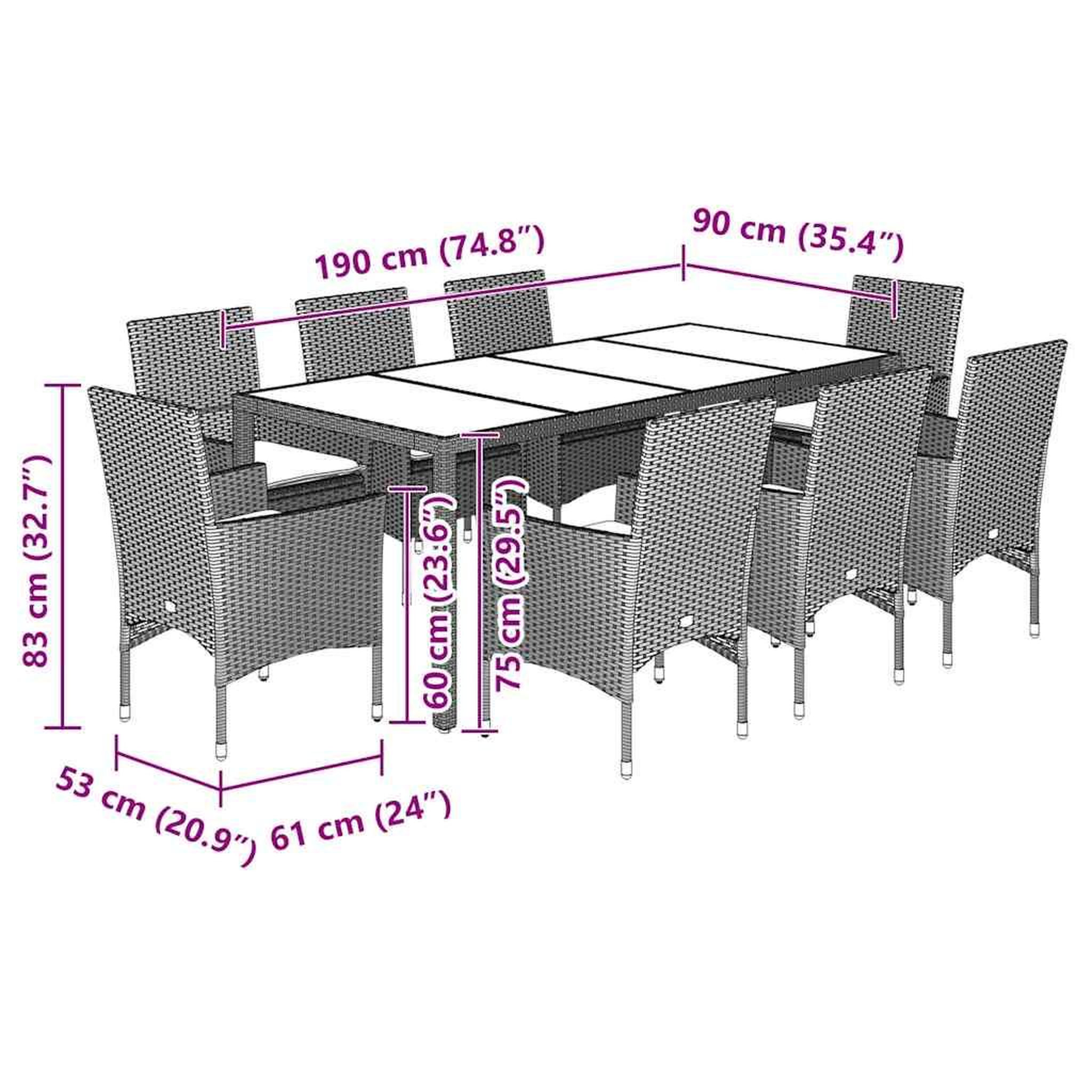 Voir la diapositive 6 : VIDAXL Ensemble a manger de jardin avec coussins 9 pcs rotin et verre