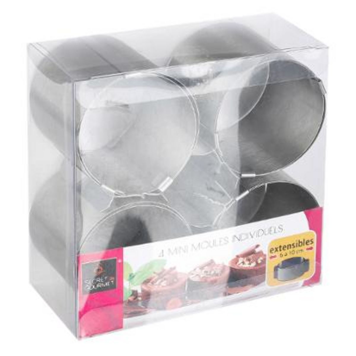 SECRET DE GOURMET Lot de 4 mini moules rond extensibles 6 cm inox