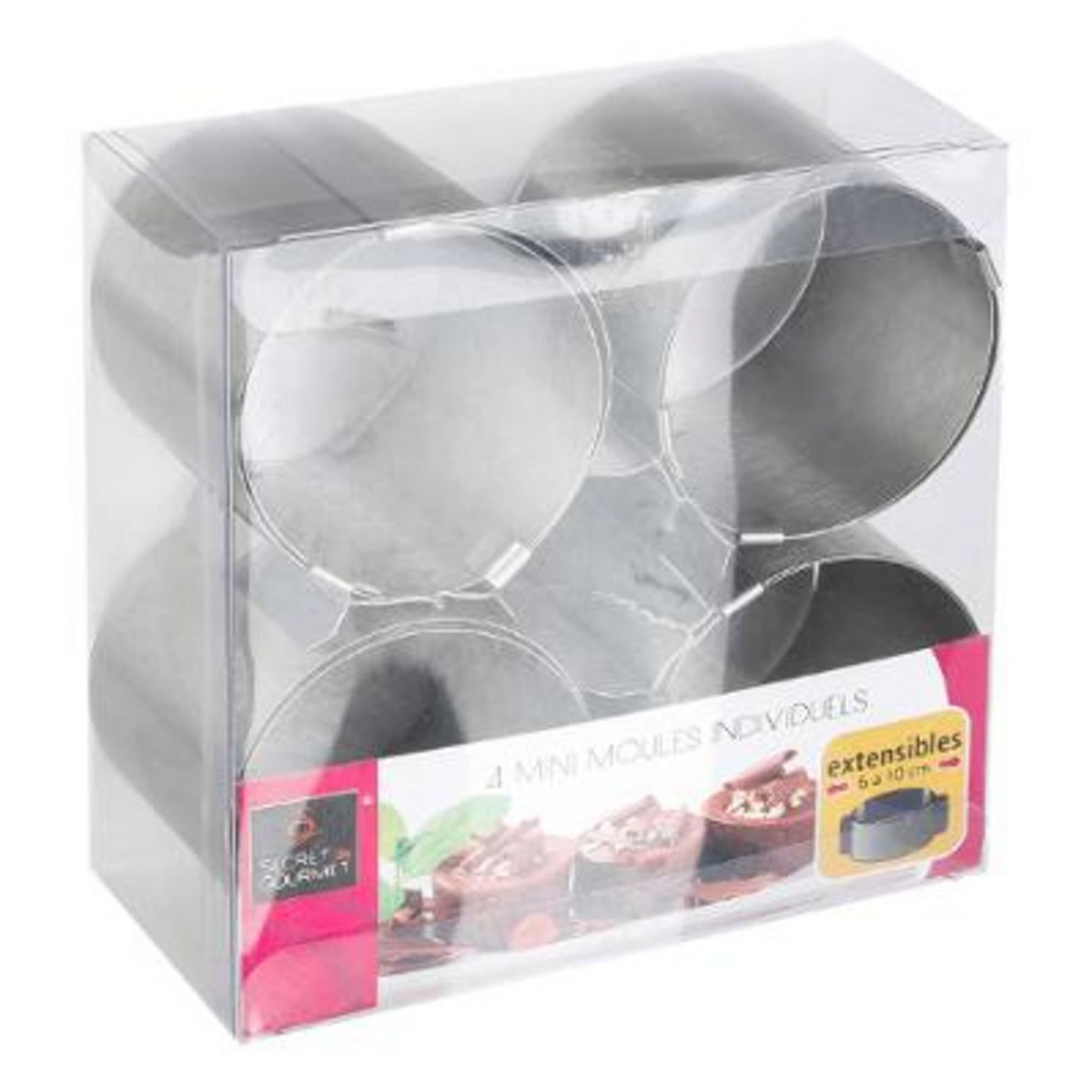 SECRET DE GOURMET Lot de 4 mini moules rond extensibles 6 cm inox
