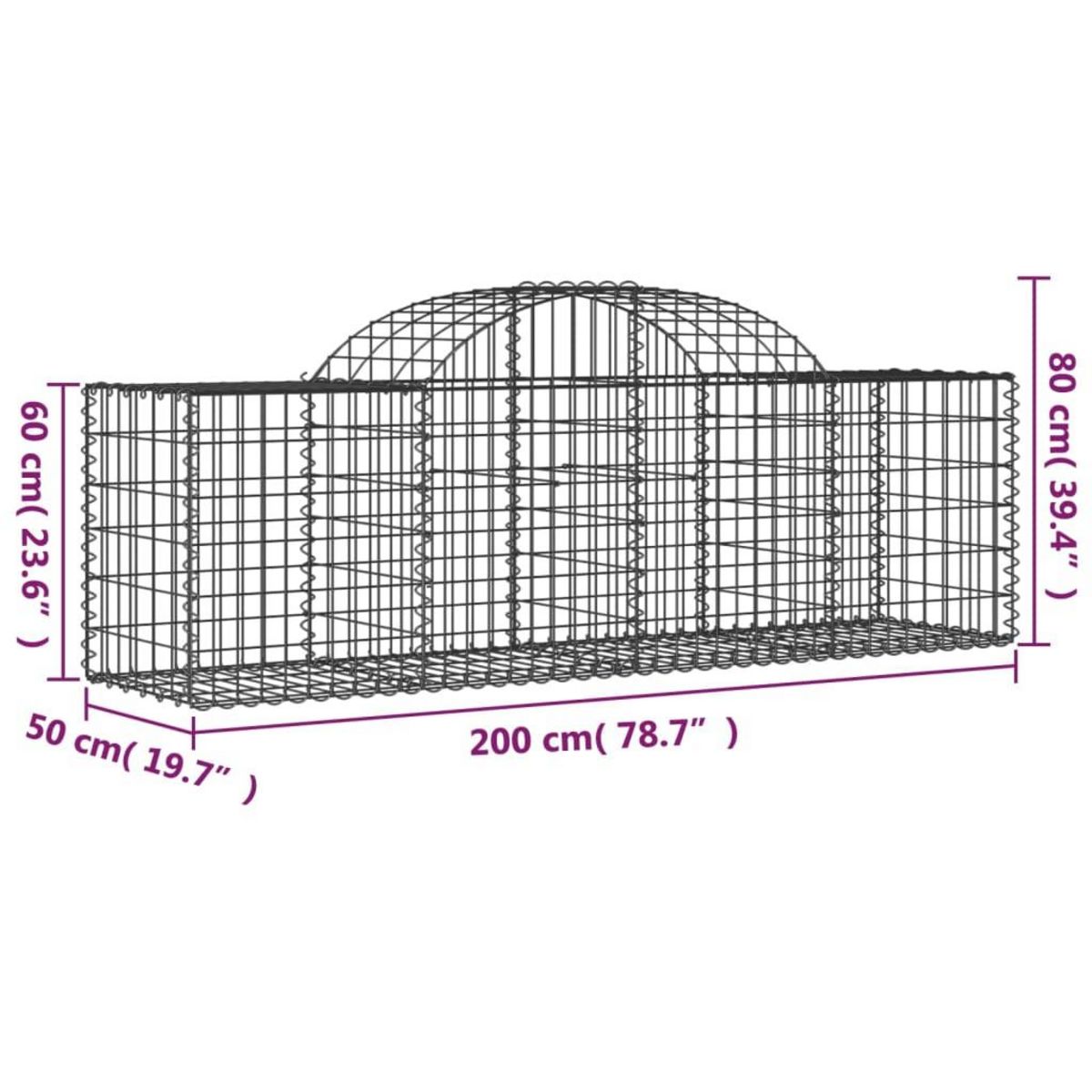 VIDAXL Paniers a gabions arques 7 pcs 200x50x60/80 cm Fer galvanise
