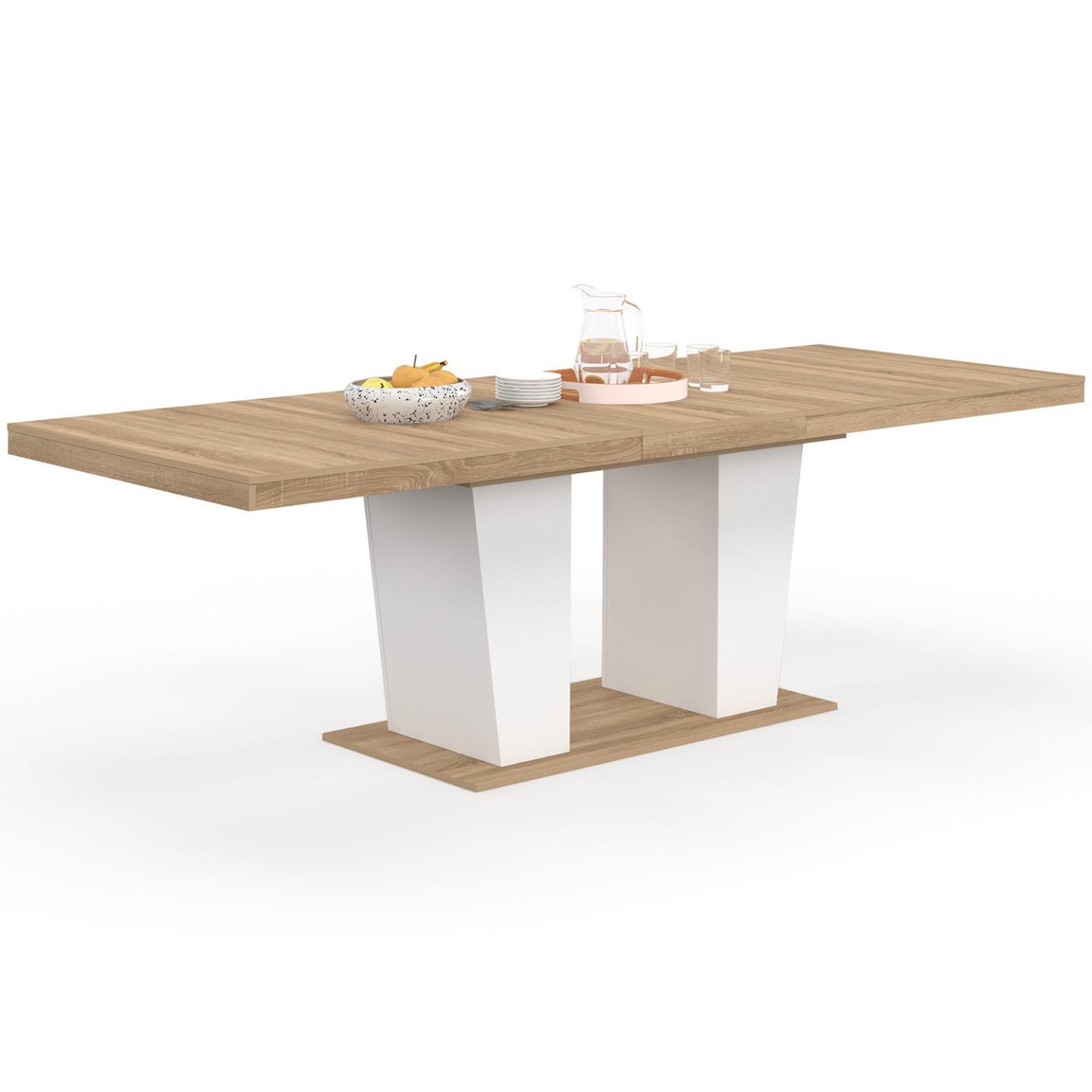 ID MARKET Table à manger extensible rectangle eliad 8-12 personnes bois et blanc 200-250 cm