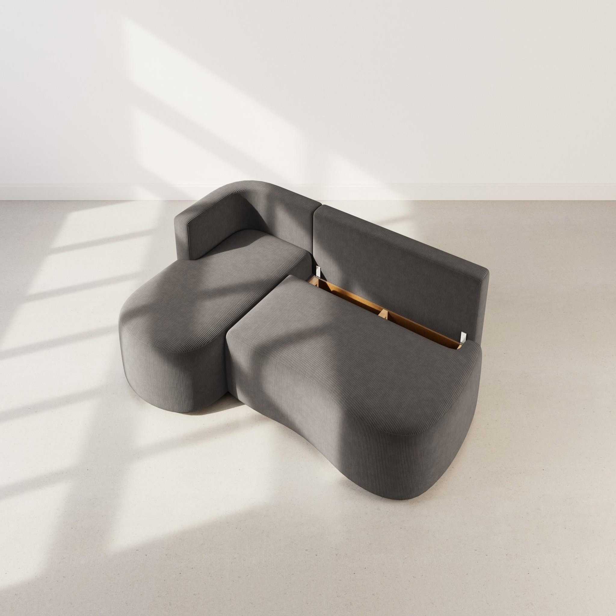 Voir la diapositive 3 : BEST MOBILIER Mahina - canapé d'angle gauche 4 places convertible avec coffre en velours côtelé