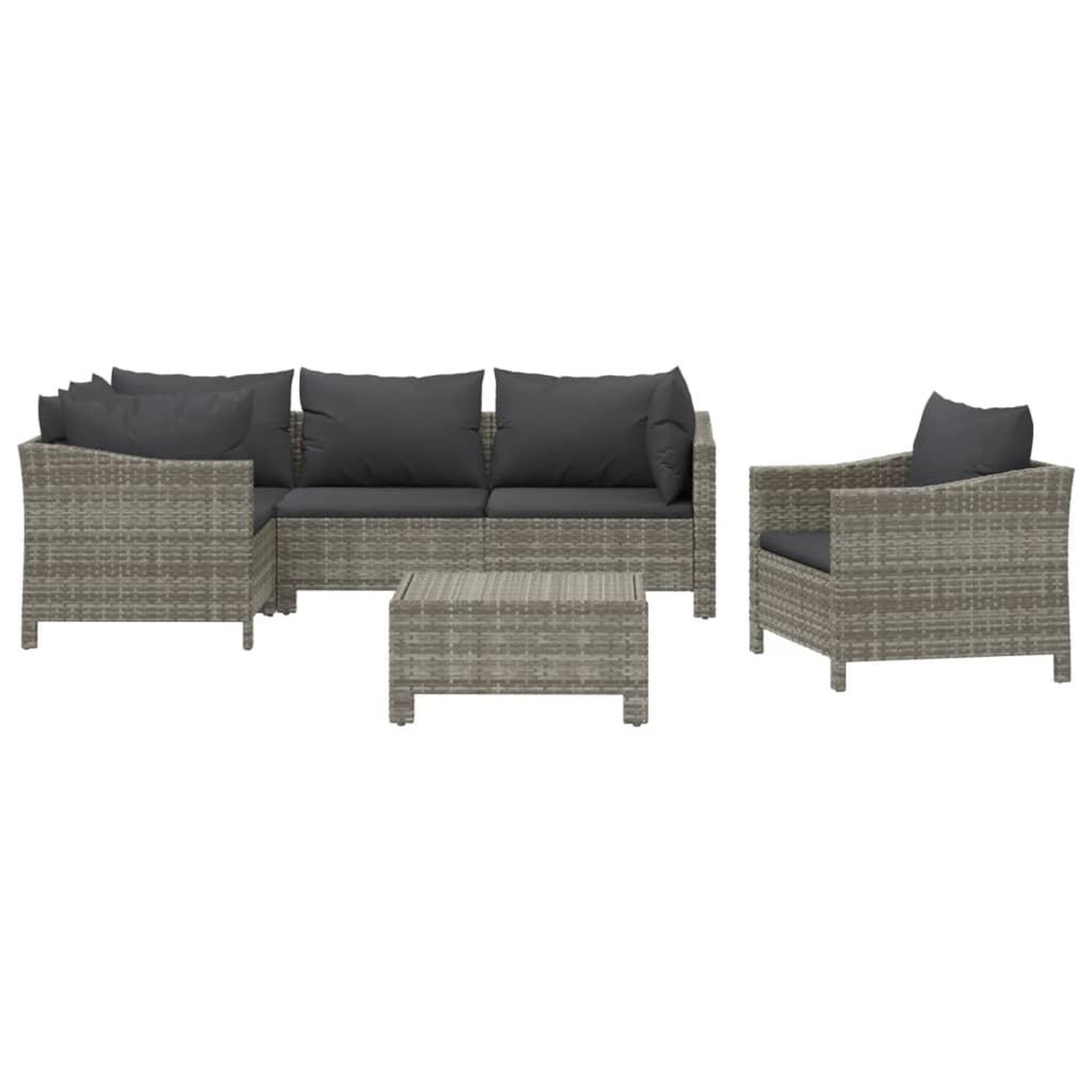 Voir la diapositive 3 : VIDAXL Salon de jardin 6 pcs avec coussins Gris Resine tressee
