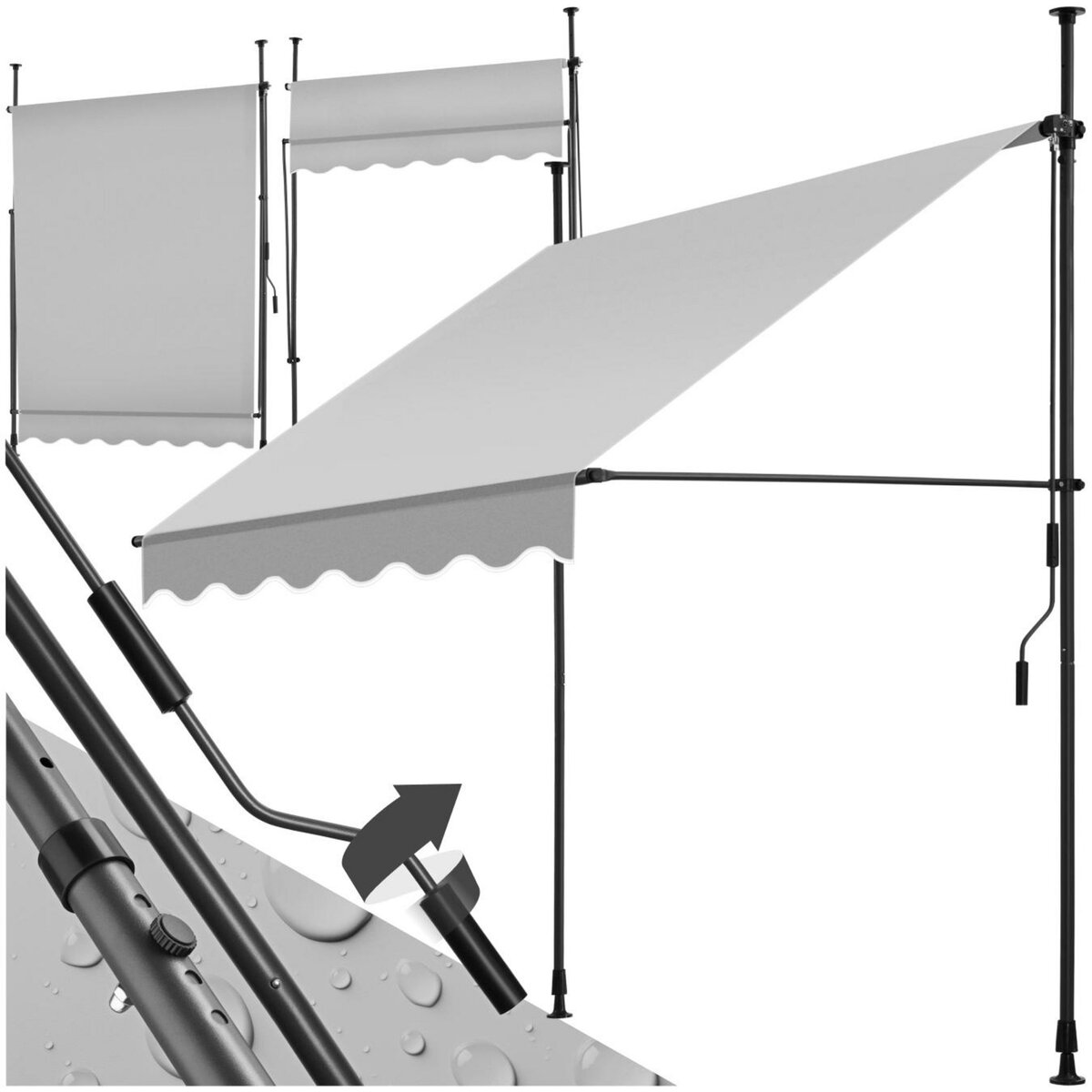 tectake Store à pince sans perçage avec manivelle gris clair 150 x 180 cm