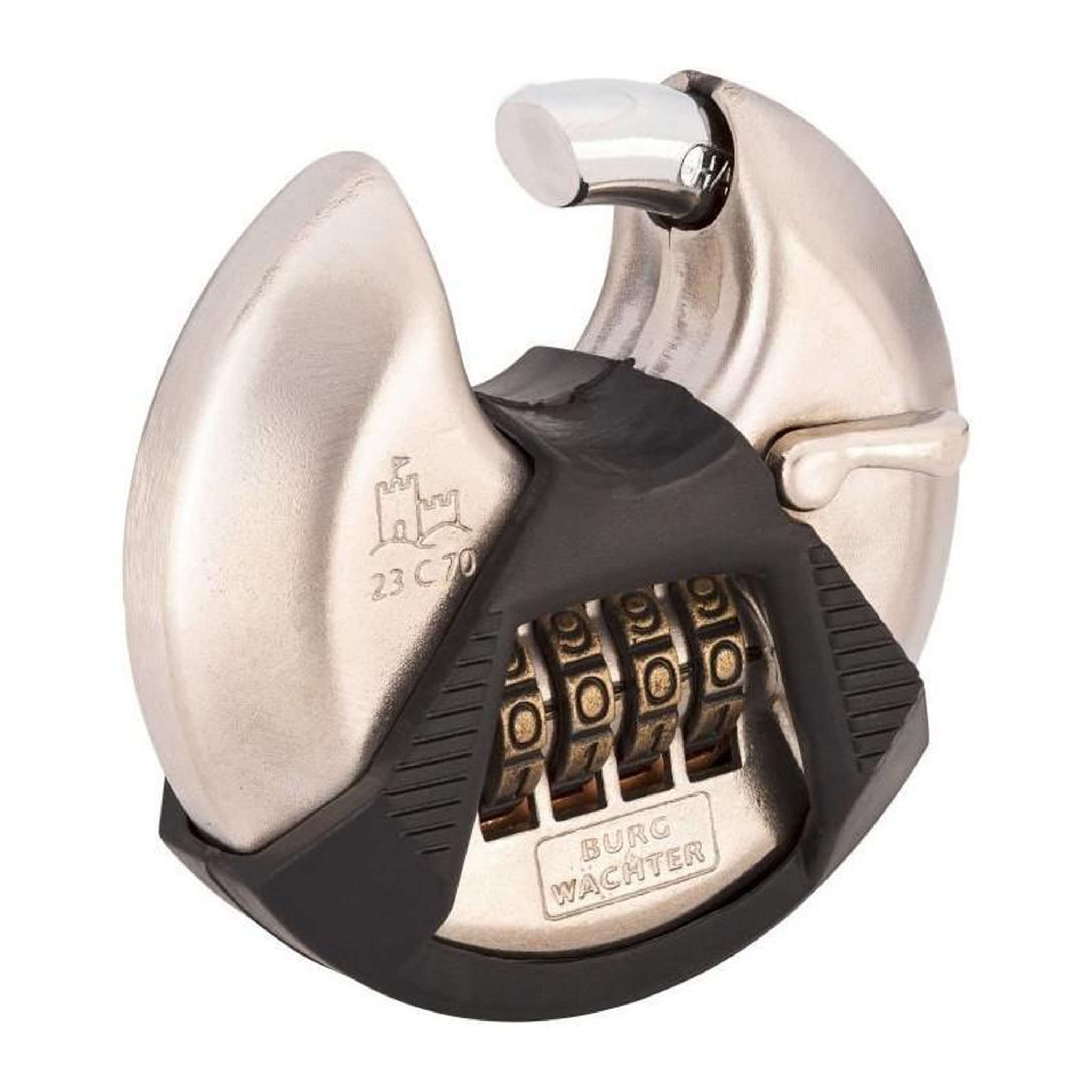 Voir la diapositive 3 : BURG WACHTER Cadenas cylindrique - BURG WACHTER - 23 C 70 SB - Acier inoxydable 70 mm, ouverture a code