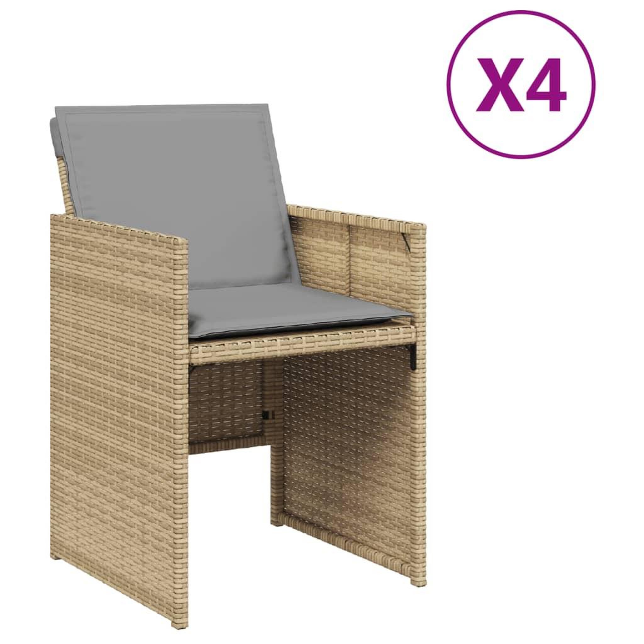 Voir la diapositive 2 : VIDAXL Chaises de jardin avec coussins lot de 4 melange beige