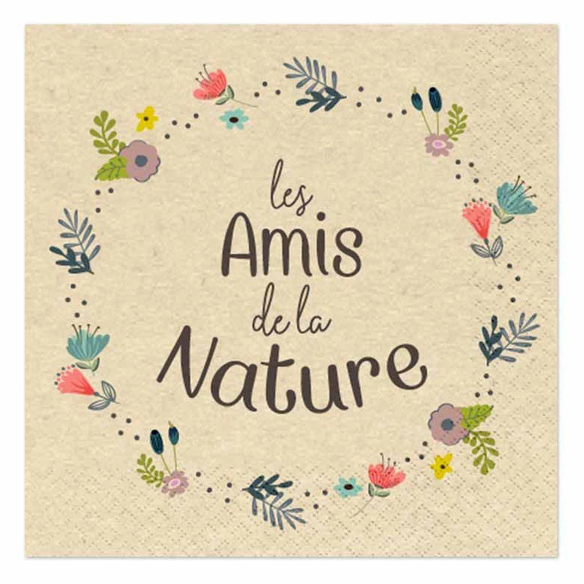 HOMEA Lot de 20 serviettes en papier  amis nature  33x33cm naturel