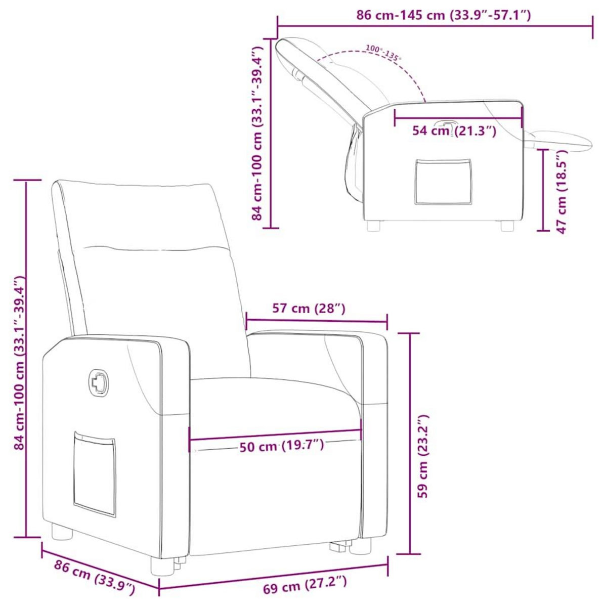 VIDAXL Fauteuil inclinable Gris fonce Tissu