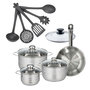 Voir la diapositive 1 : Fackelmann Set poêle 24 cm en inox et couvercle, 3 faitouts inox 16, 20 et 24 cm et 5 ustensiles Fackelmann Eterna