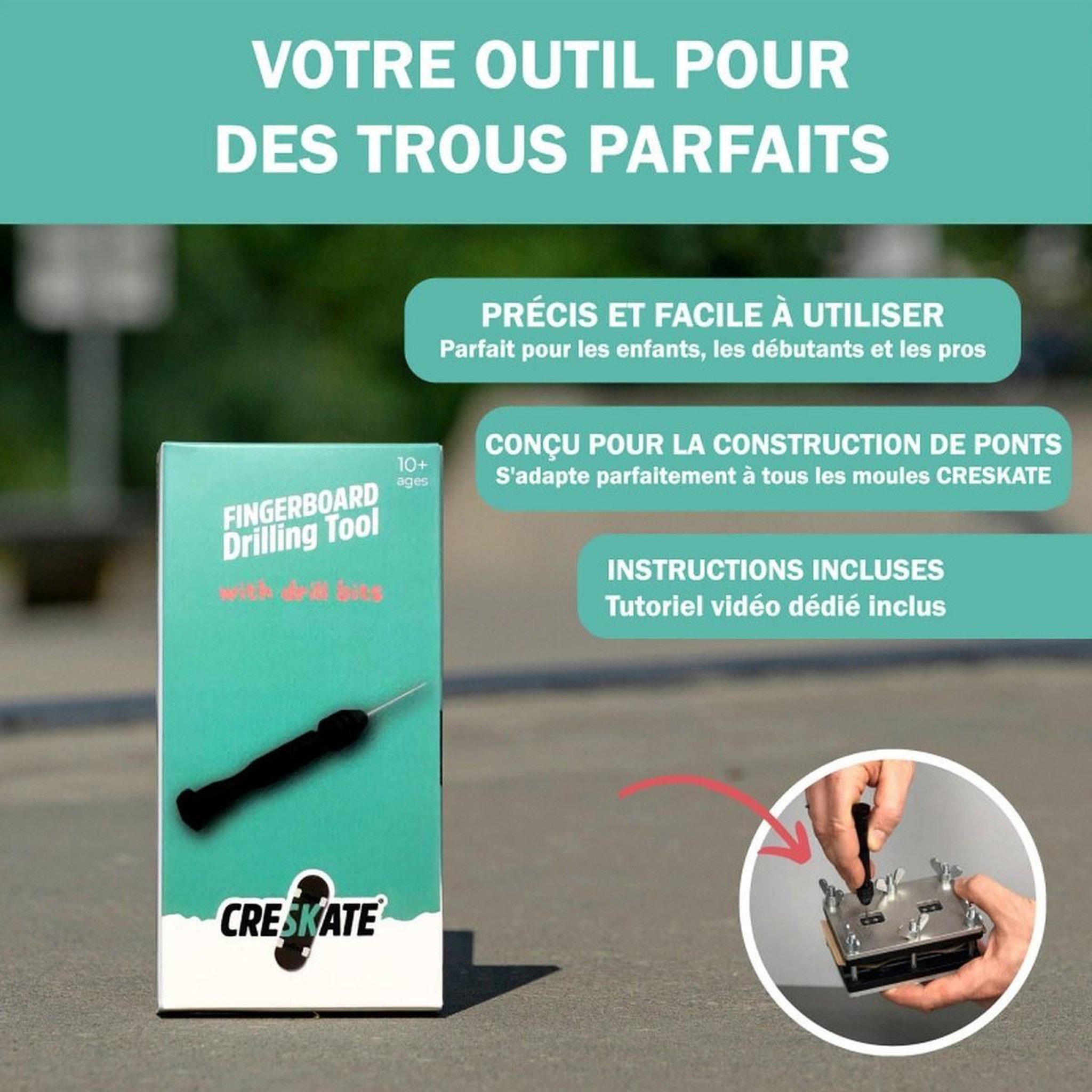 Voir la diapositive 2 : CRESKATE - Outil de Perçage pour Fingerboard