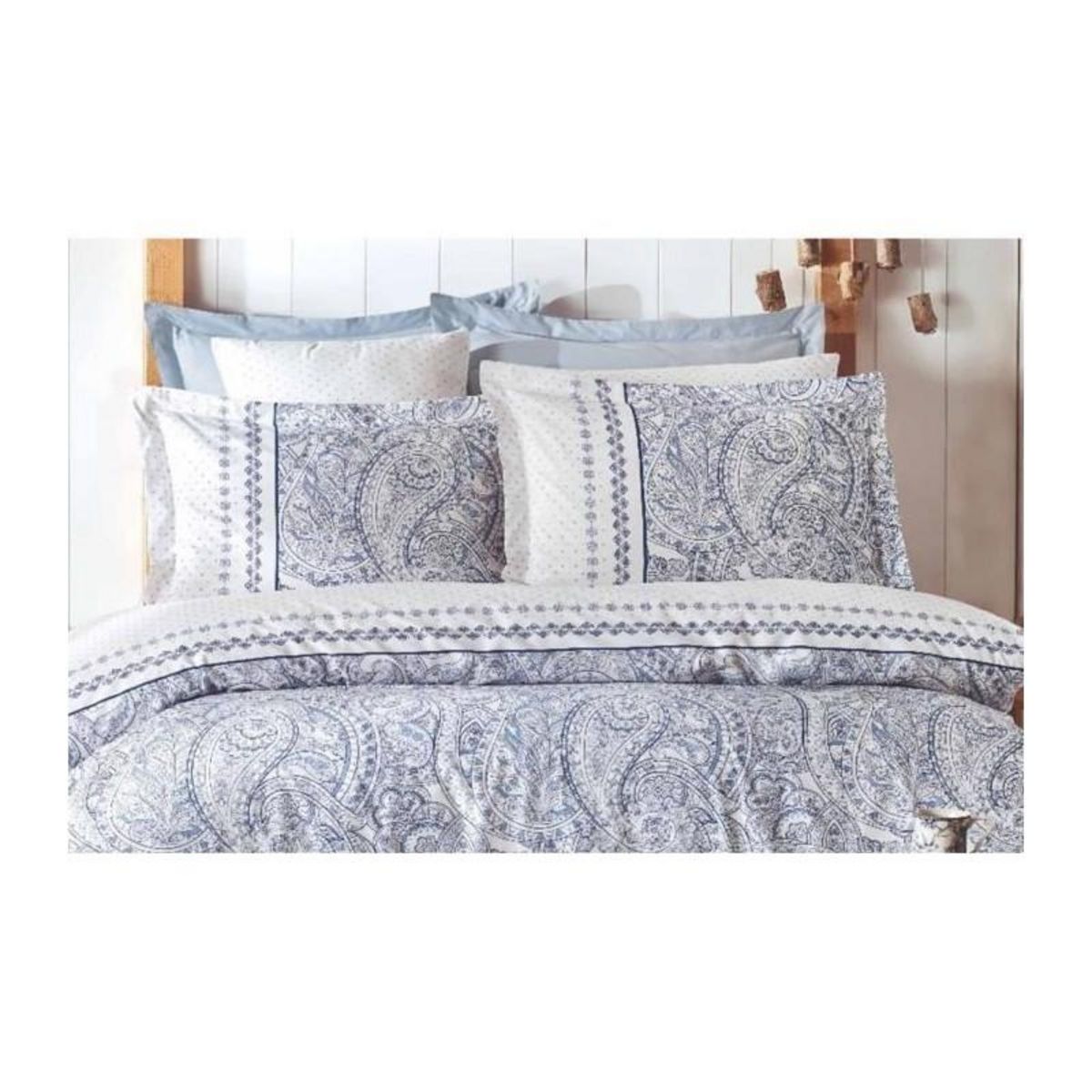 GENERIQUE Parure de lit - 1 housse de couette 220 x 240 cm + 2 taies d'oreiller 60 x 60 cm - 100% coton renforcé - Bleu