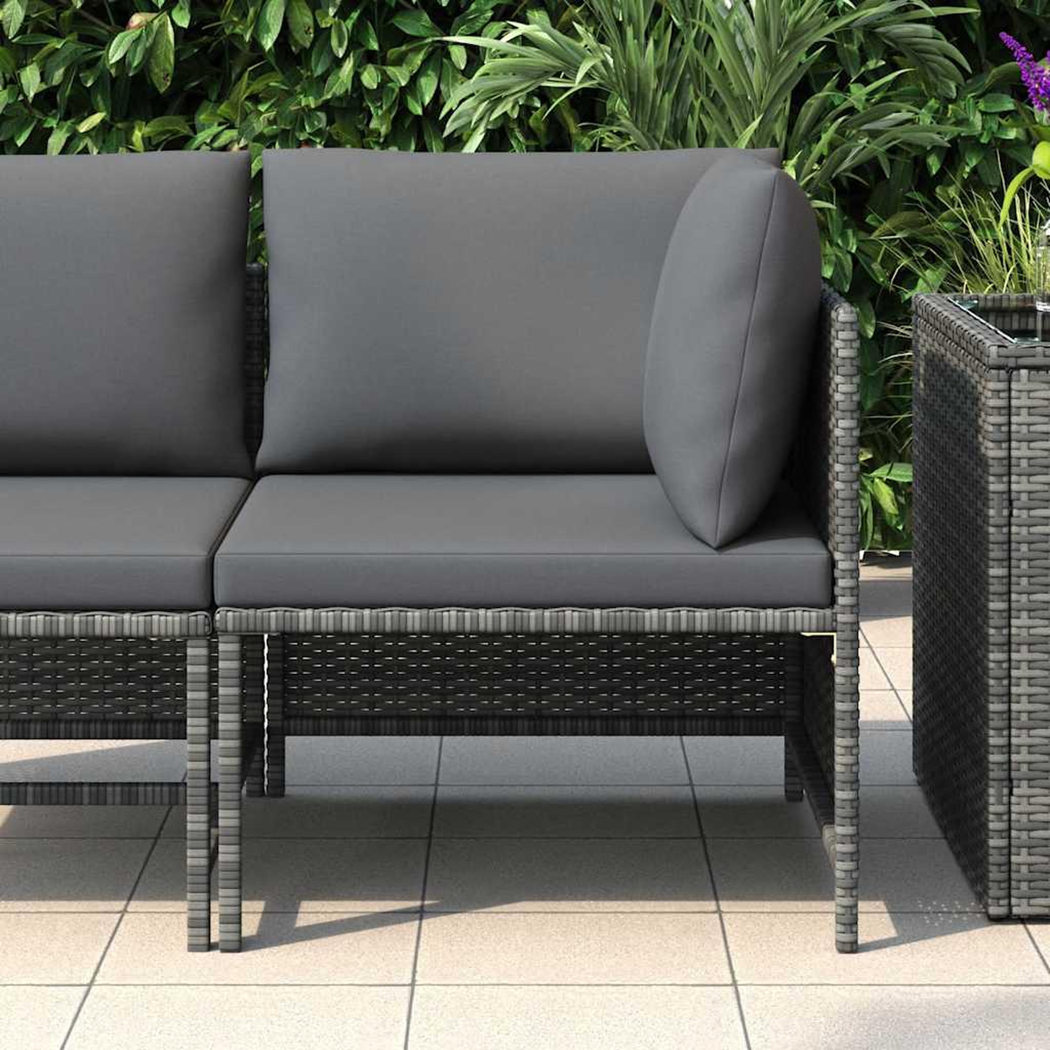 Voir la diapositive 3 : VIDAXL Canape d'angle sectionnel avec coussins gris resine tressee