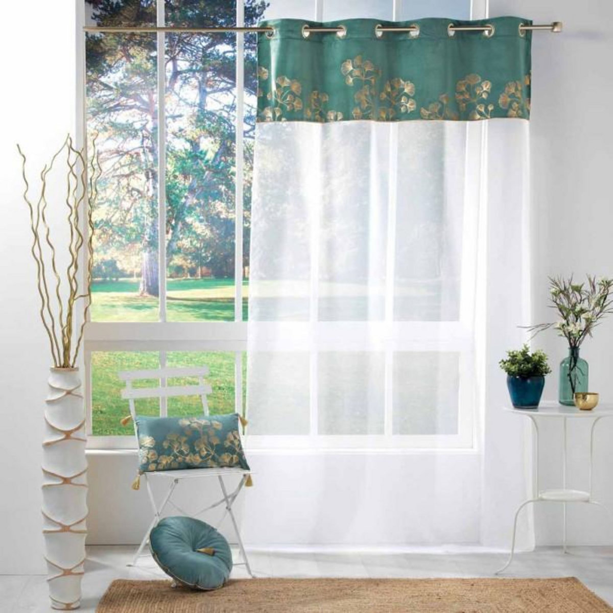 Paris Prix Rideau Voilage à Œillets  Milarose  140x240cm Pétrole