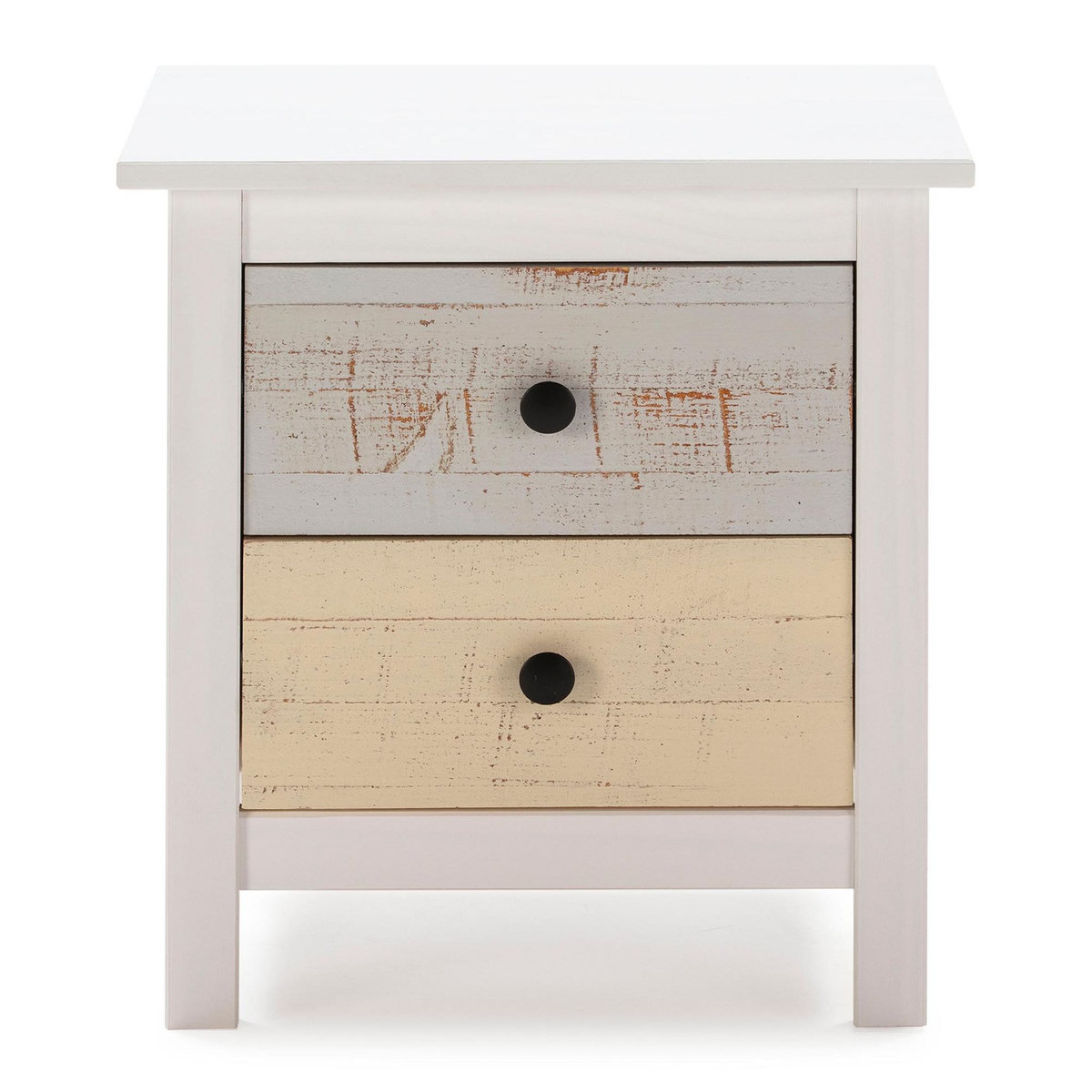 VS VENTA-STOCK Table de Chevet 2 tiroirs Magda, dans Les tiroirs Blancs et Multicolors