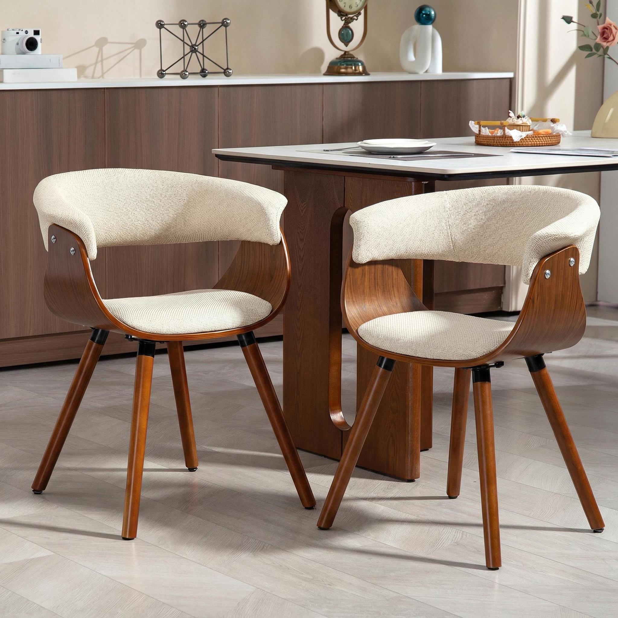 Voir la diapositive 6 : HOMCOM Lot de 2 chaises de salle à manger dossier incurvé effet lin bois beige