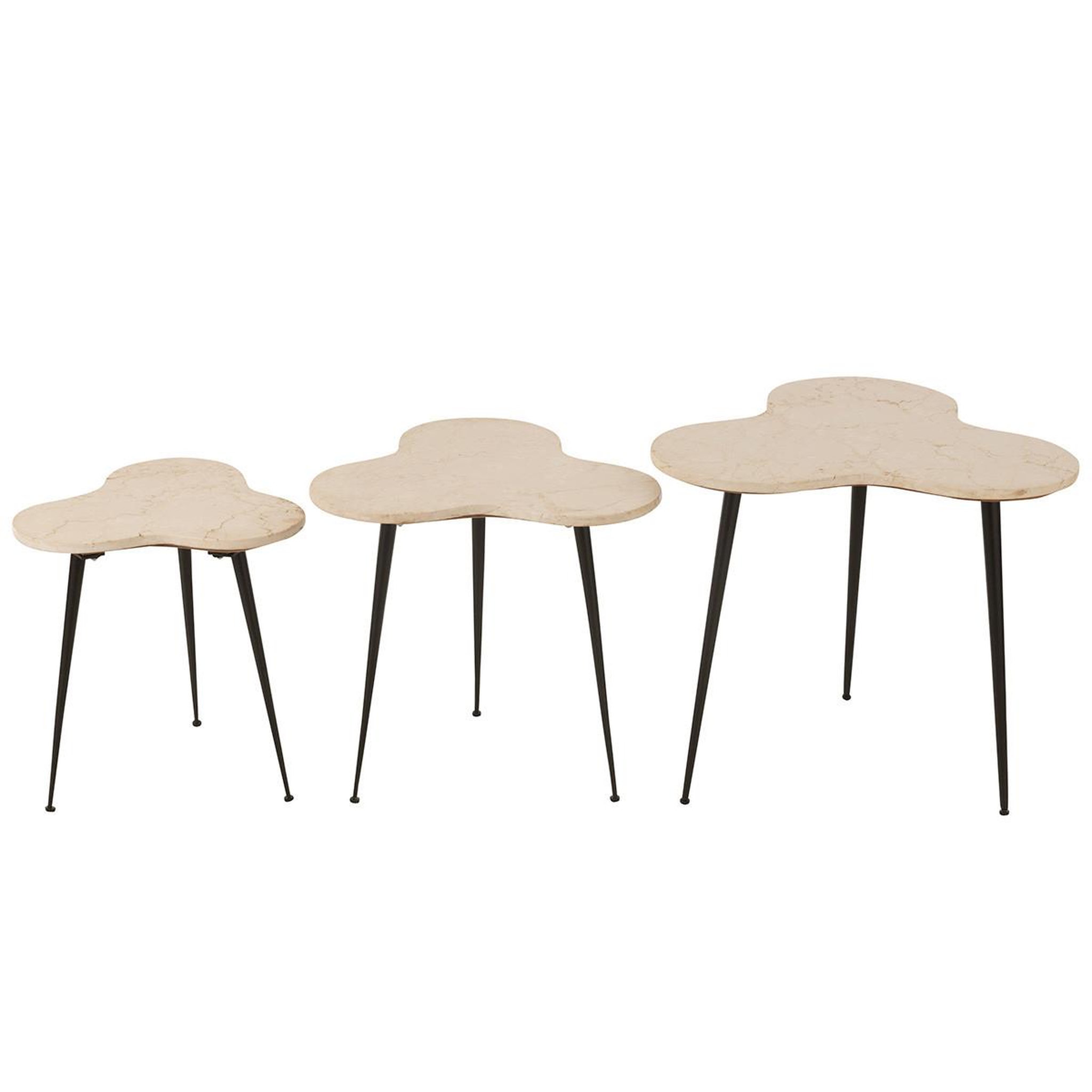 Voir la diapositive 2 : J-LINE Lot de 3 tables d'appoint gigogne  abeille  61cm blanc beige